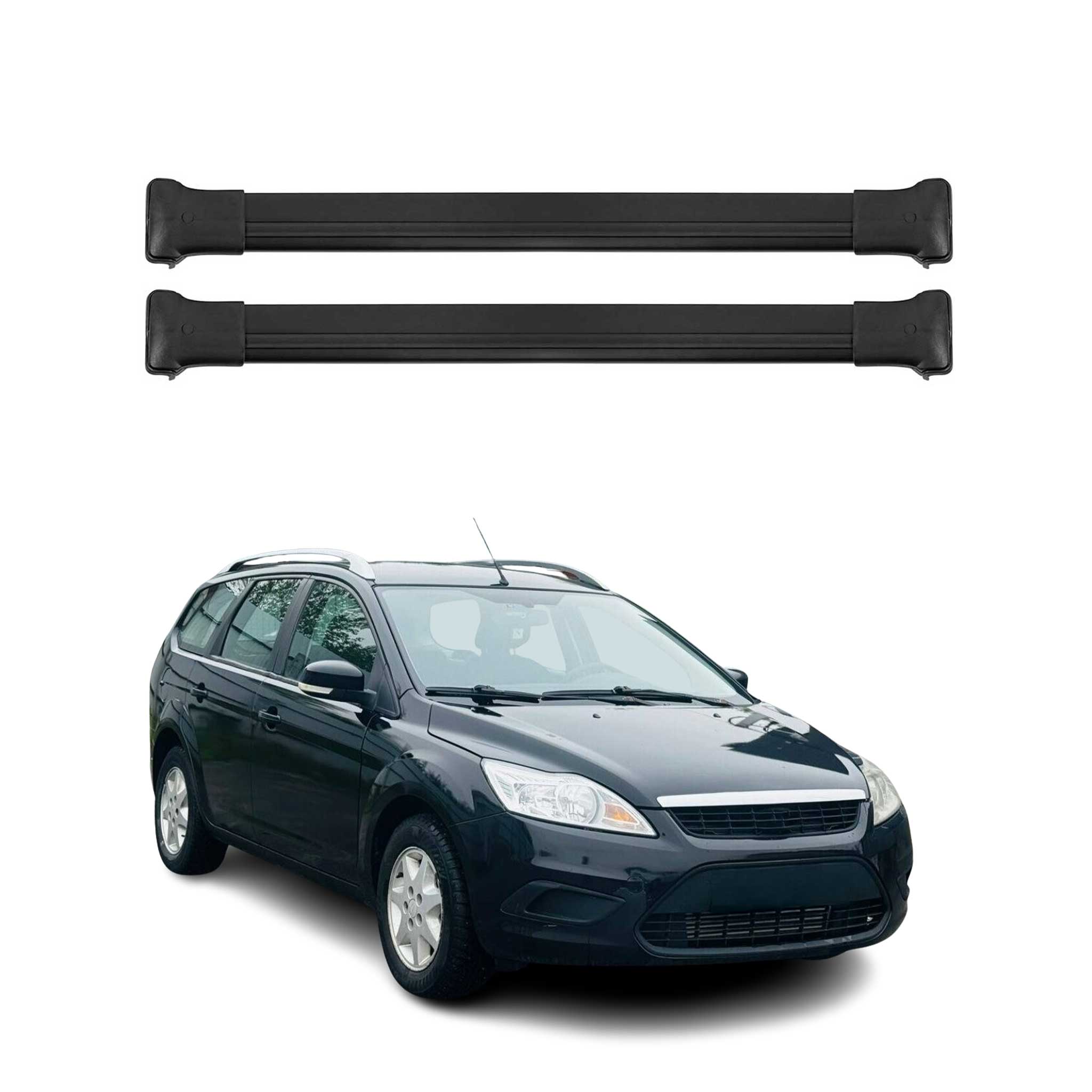 Barres de toit transversales pour Ford Focus II Break 2008-2011 FL Alu Noir 2x