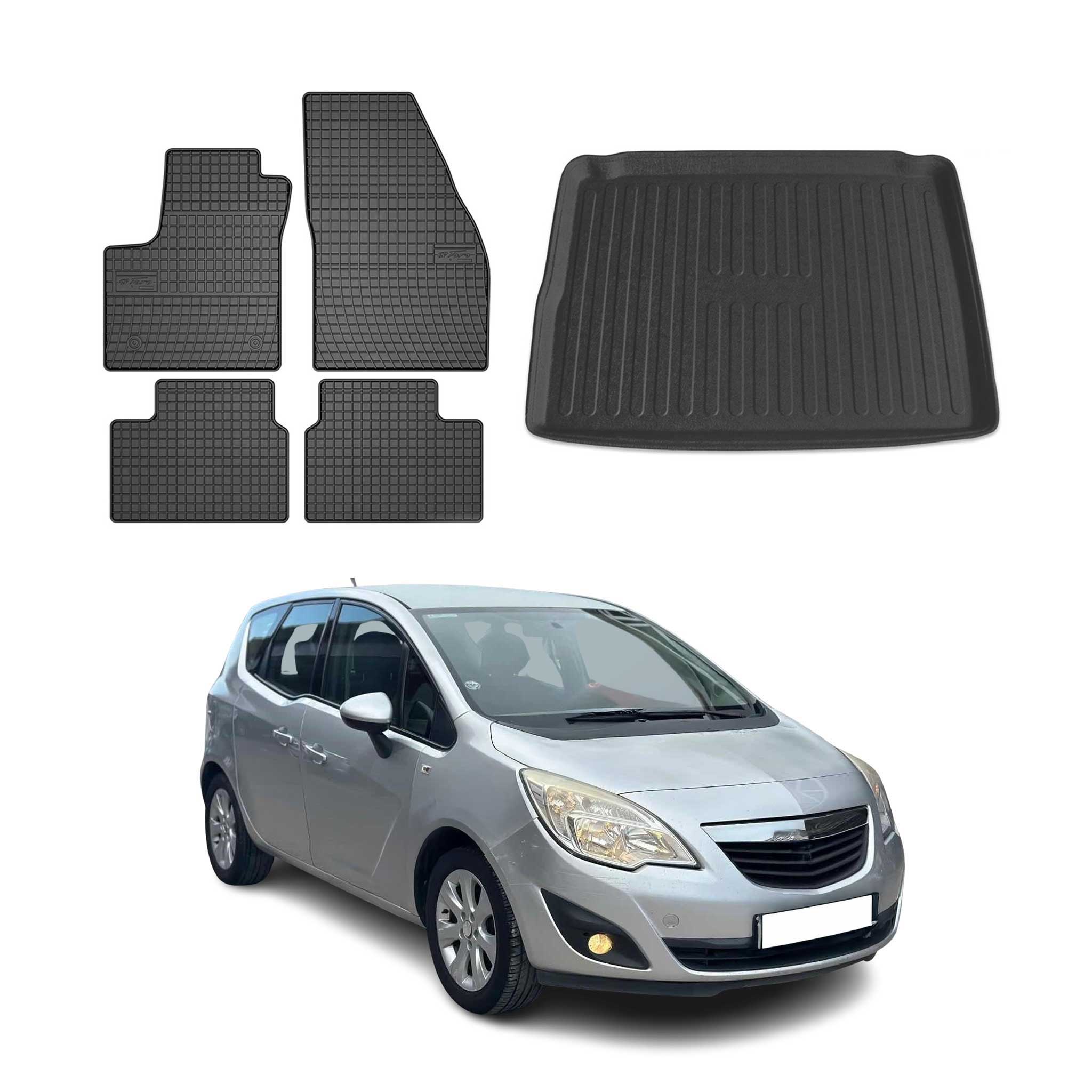 Kit Tapis de sol et coffre pour Opel Meriva B 2010-2017 en Caoutchouc Noir