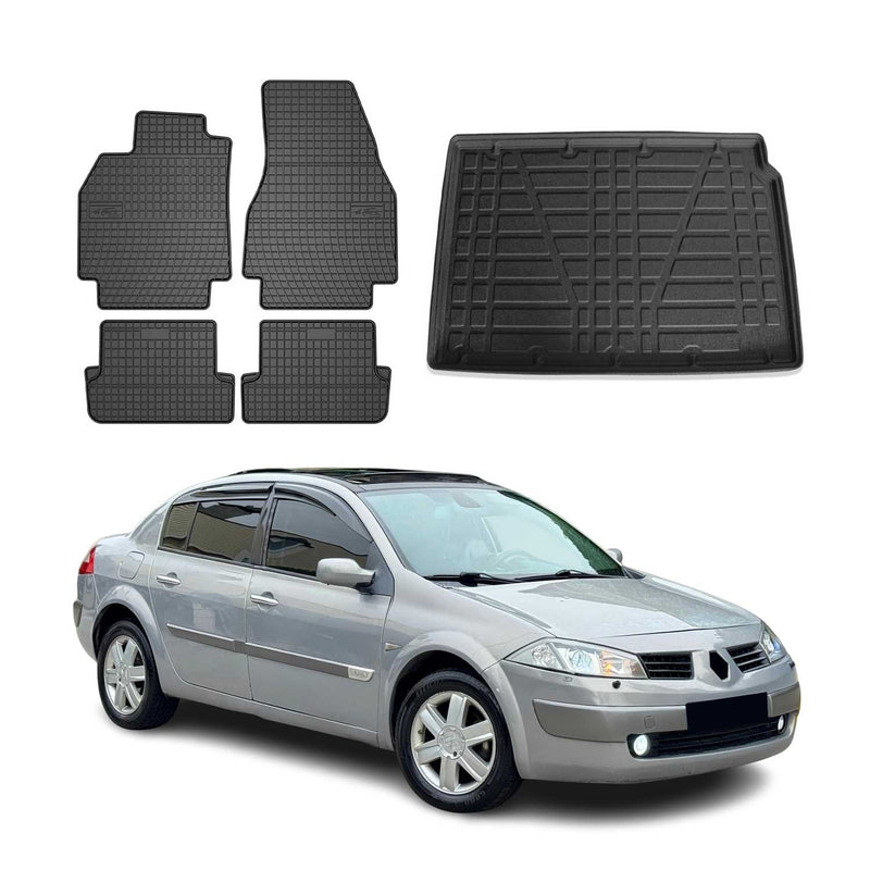 Kit Tapis de sol et coffre pour Renault Megane II 2004-2010 HB TPE Noir