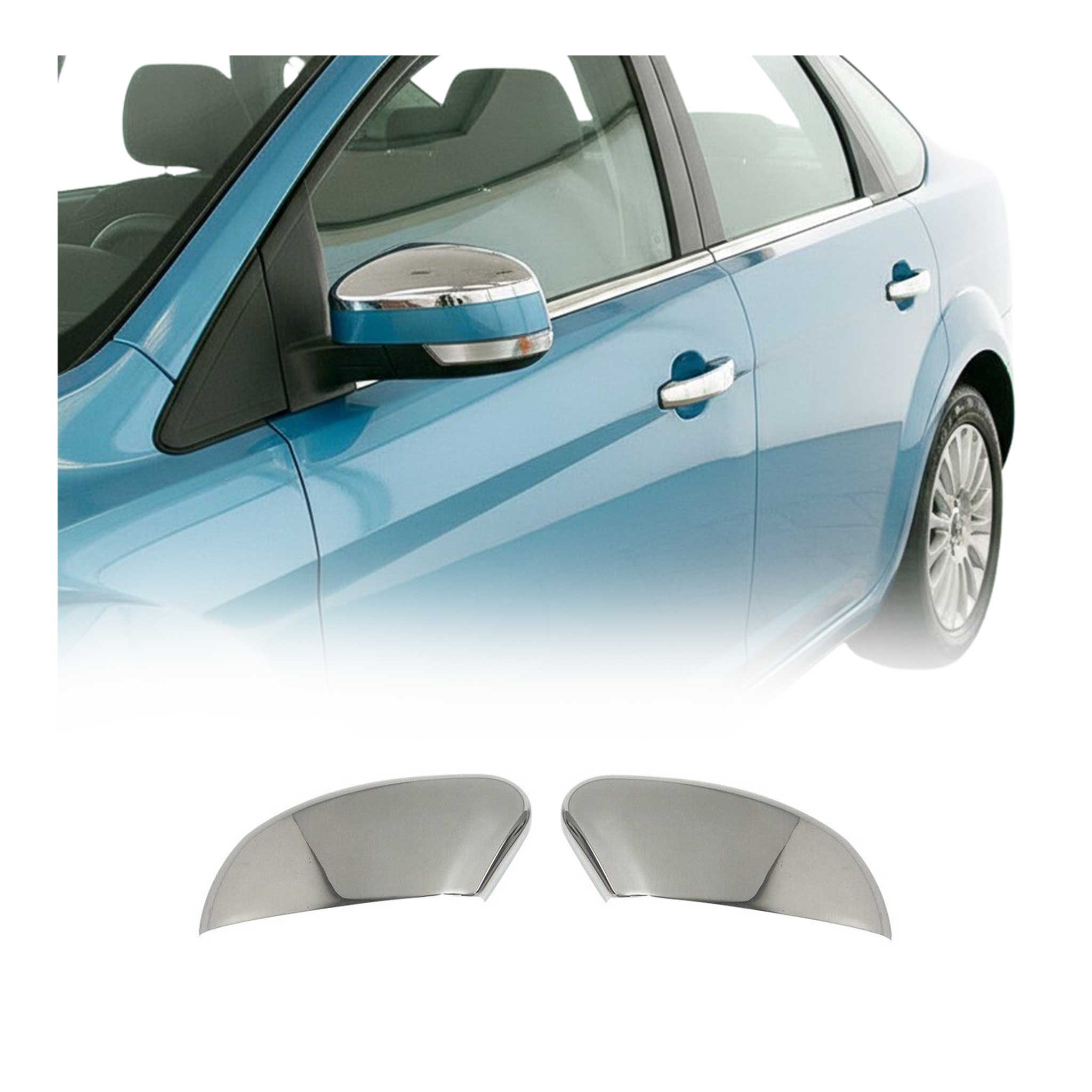 Coques de Rétroviseurs pour Ford Focus II 2006-2010 en Acier Chromé Argent