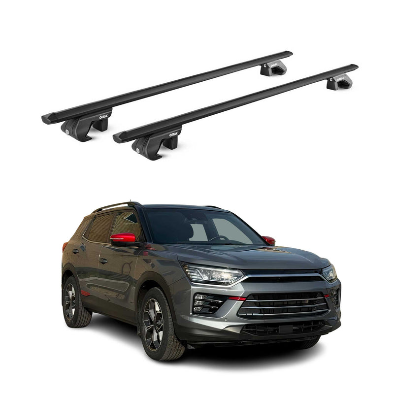 Barres de toit transversales pour Ssangyong Korando 2019-2025 5P Alu Noir 2x ABE