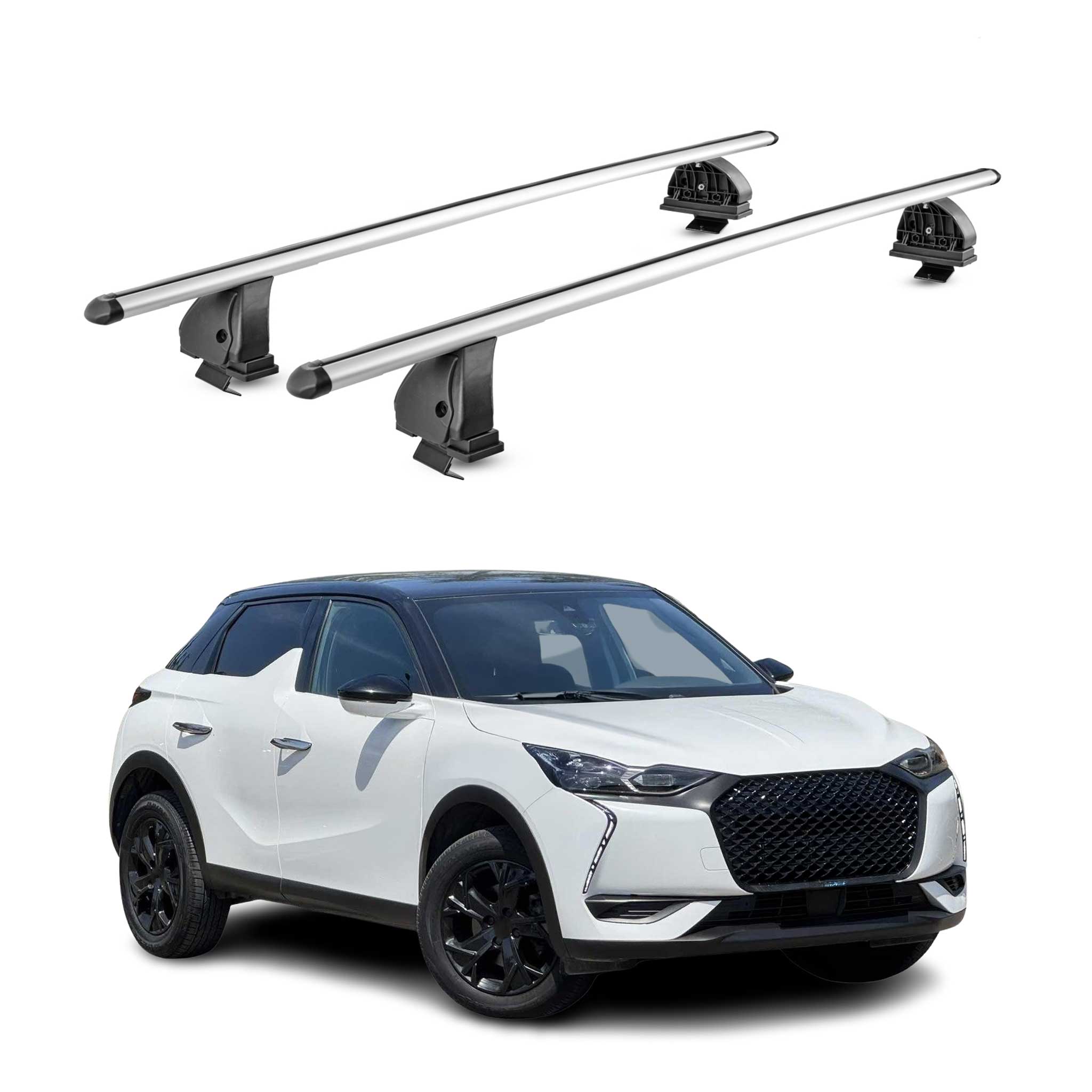 Barres de toit transversales Alu pour DS 3 Crossback 2018-2026 TÜV 75 kg Gris 2x