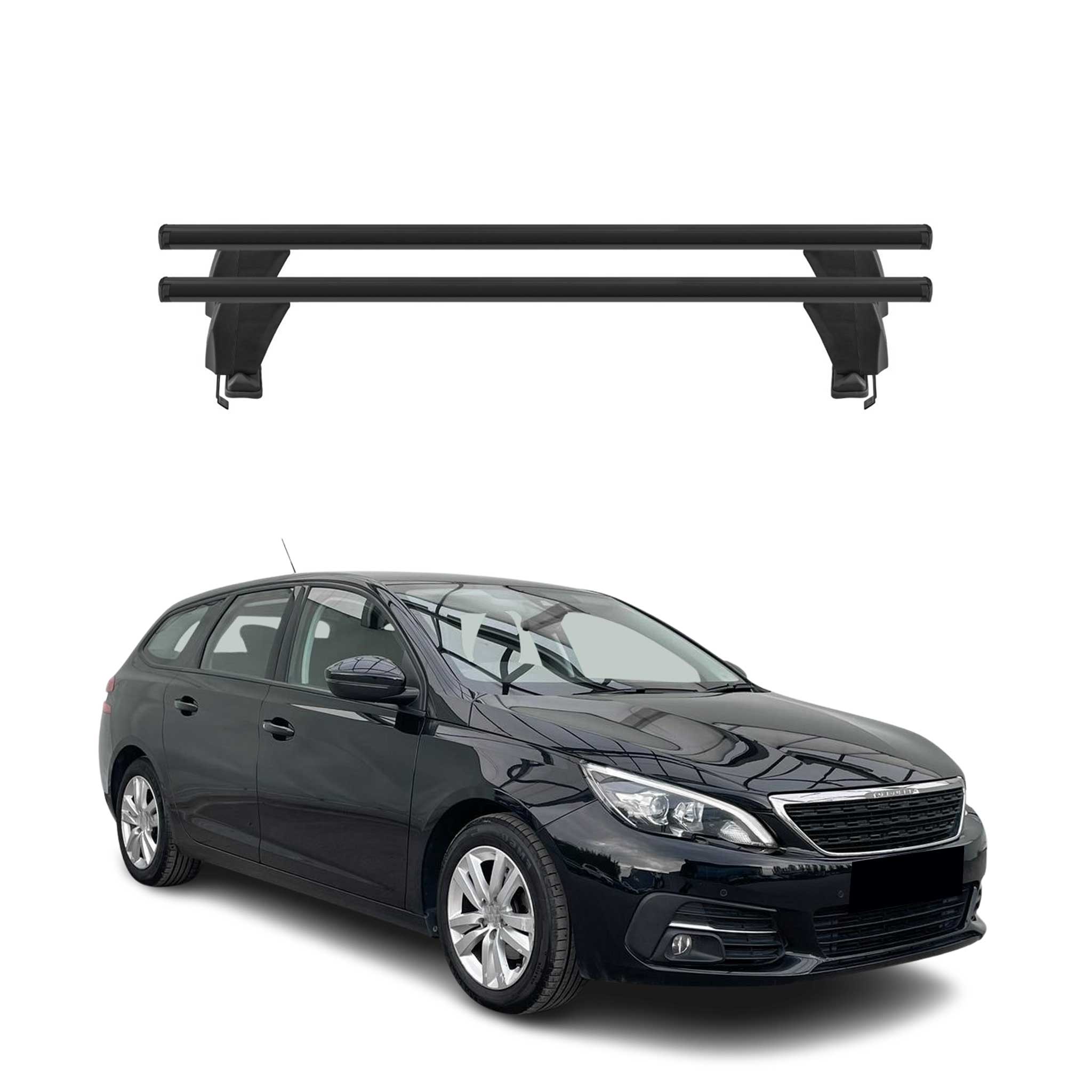 Menabo Barres de toit Transversales pour Peugeot 308 Break 2014-2021 Alu Noir