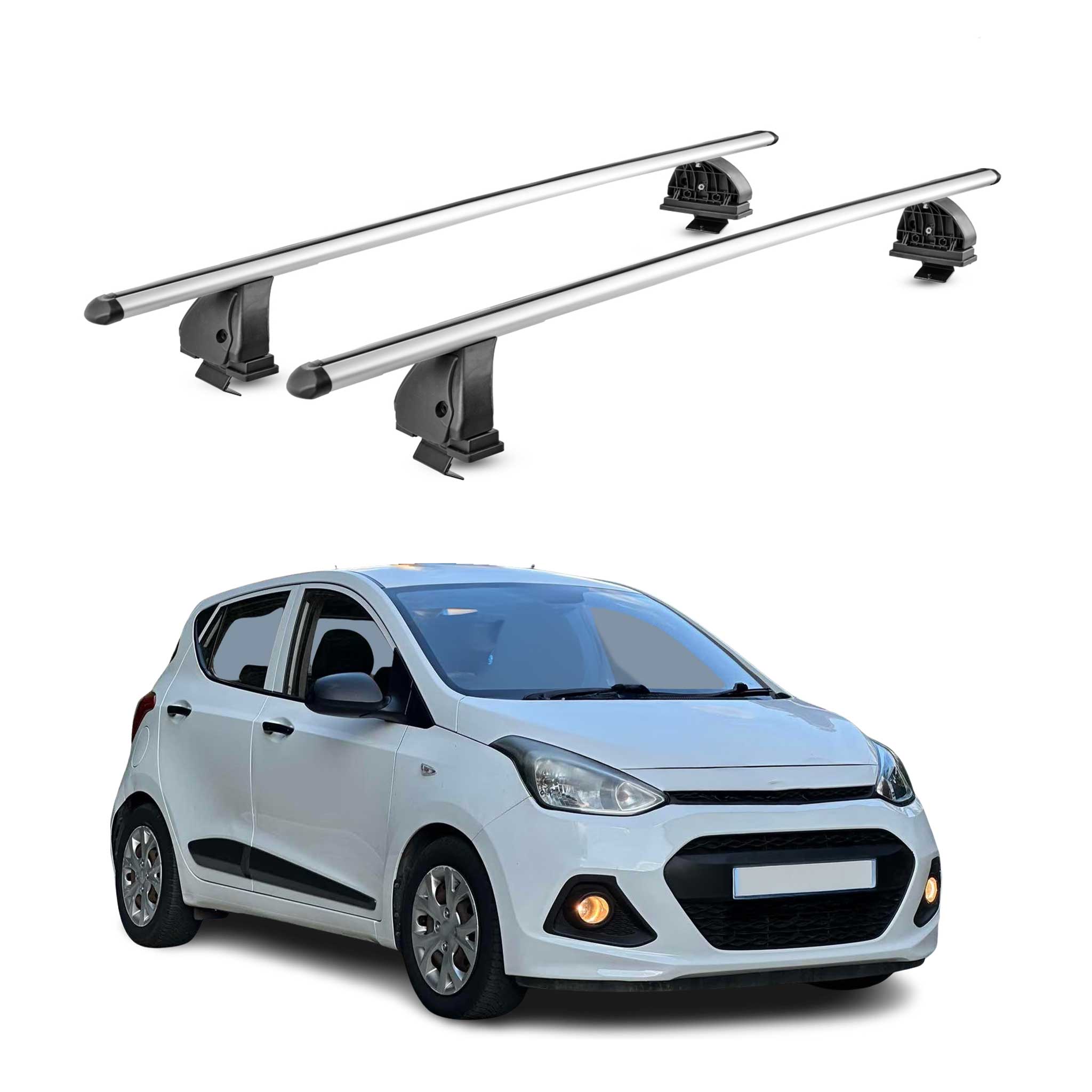Barres de toit transversales Alu pour Hyundai i10 II HB 2014-2019 TÜV Gris 2Pcs