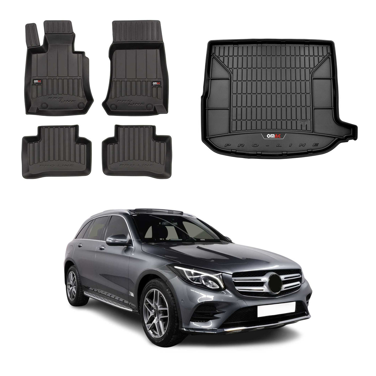 OMAC Kit Tapis de Sol et Coffre pour Mercedes GLC C253 2015-2022 Noir