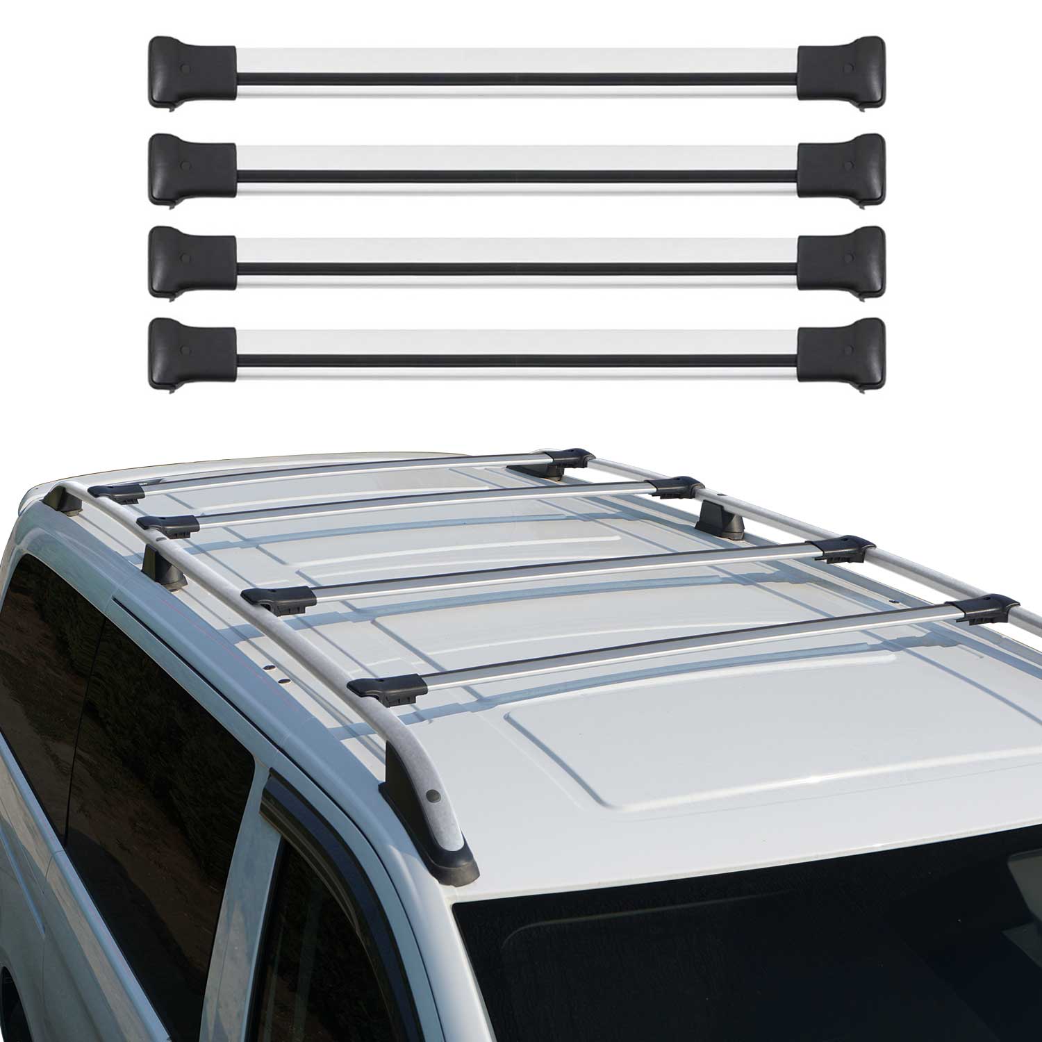 Barres de Toit transversales pour Peugeot Expert / Traveller 2016-2026 Argent 4x