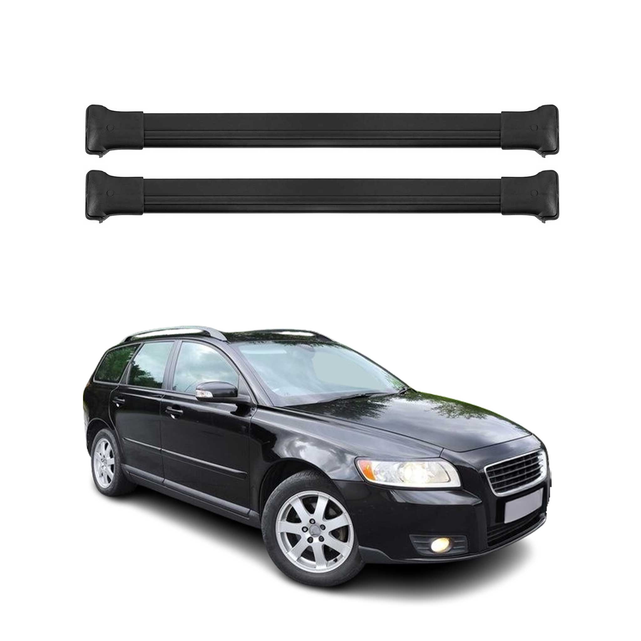 Barres de toit transversales pour Volvo V50 Break 2004-2013 Aluminium Noir 2x