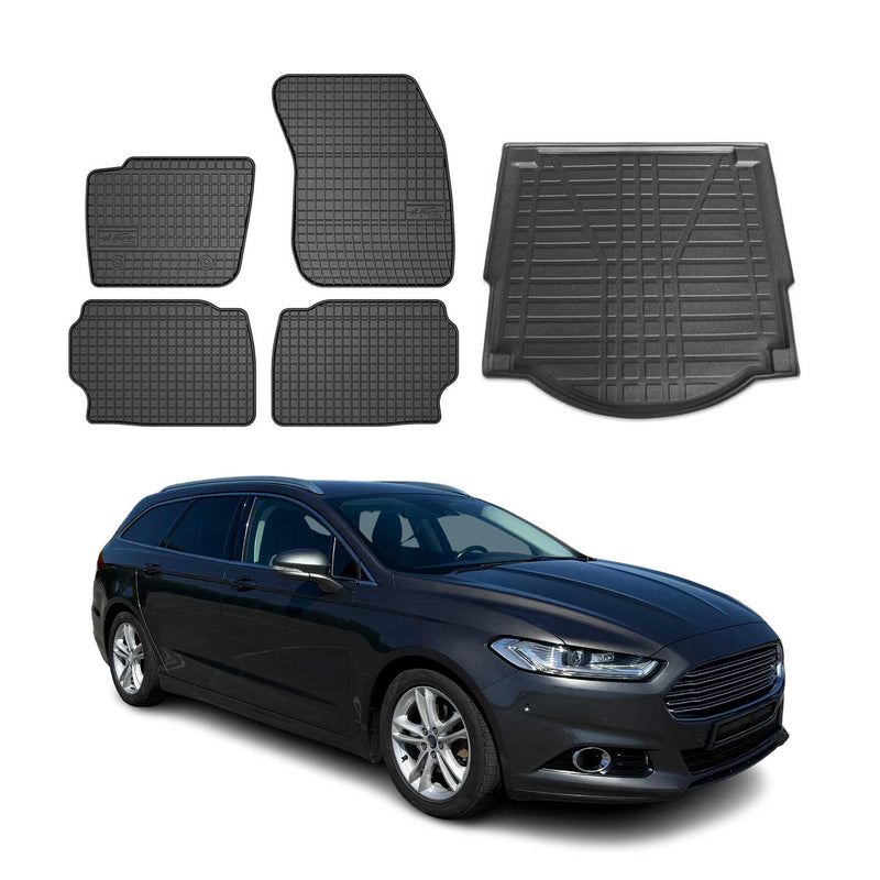Kit Tapis de sol et coffre pour Ford Mondeo mk5 Turnier 2014-2022 TPE Noir