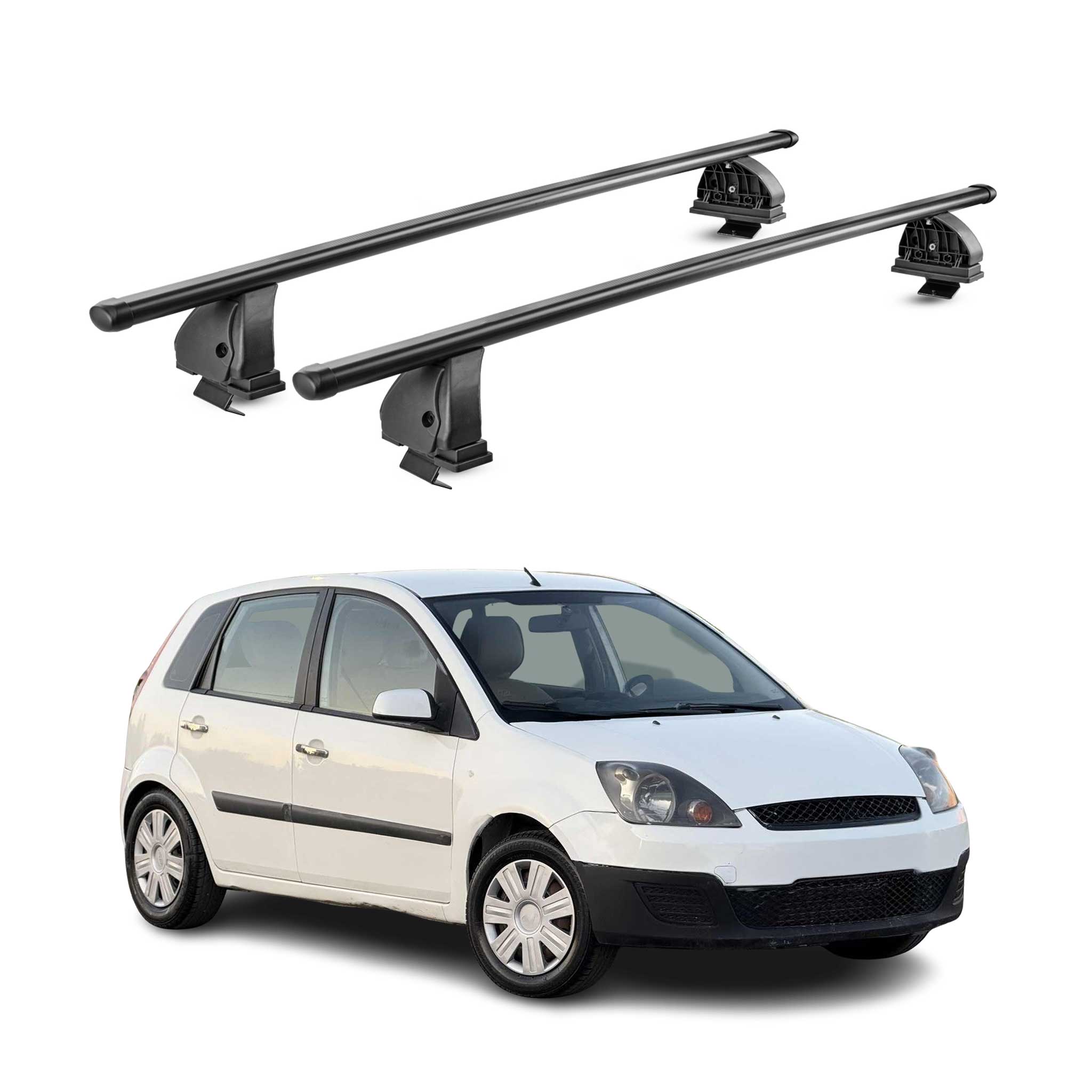 Barres de toit transversales acier pour Ford Fiesta V HB 2002-2008 TÜV Noir 2Pcs