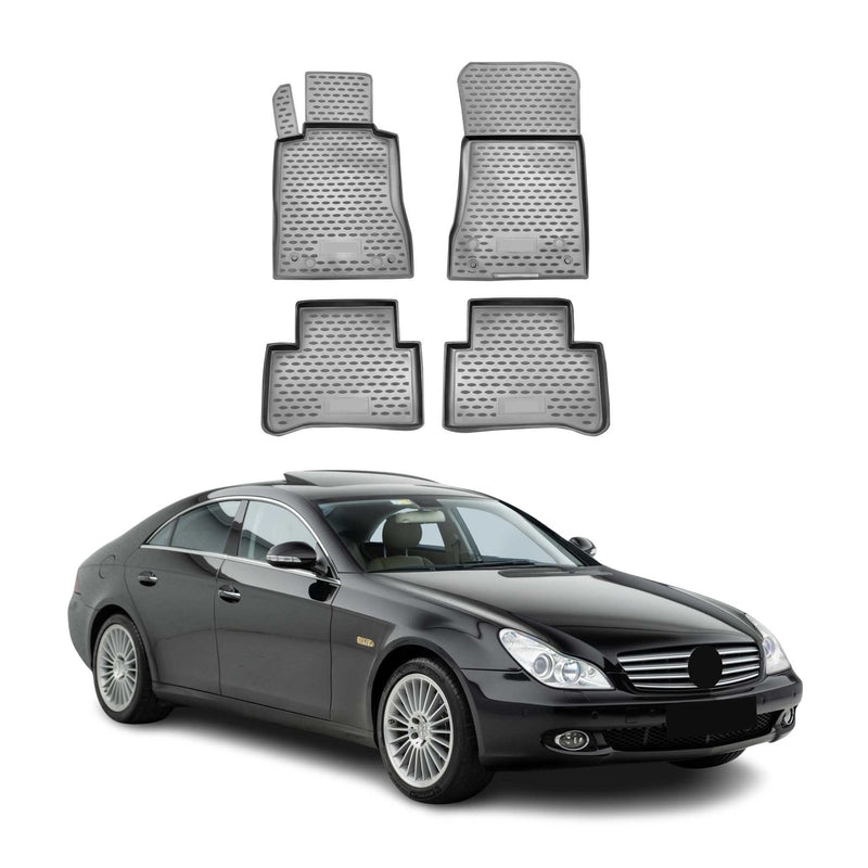Tapis de sol pour Mercedes Classe CLS W219 2004-2010 caoutchouc TPE 3D Gris 4x