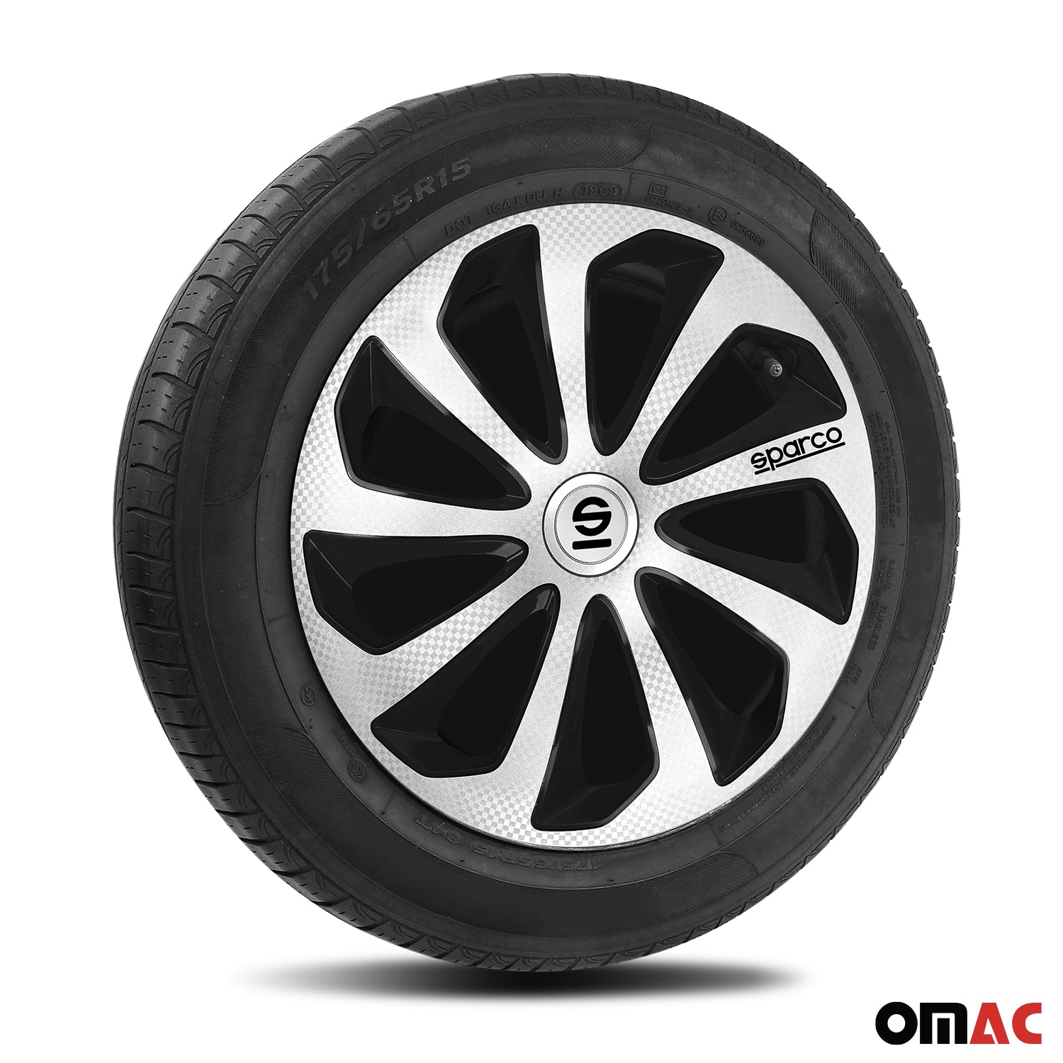 SPARCO Jeu Enjoliveurs de Roues 16 Pouces Argenté Noir Carbone 4Pcs