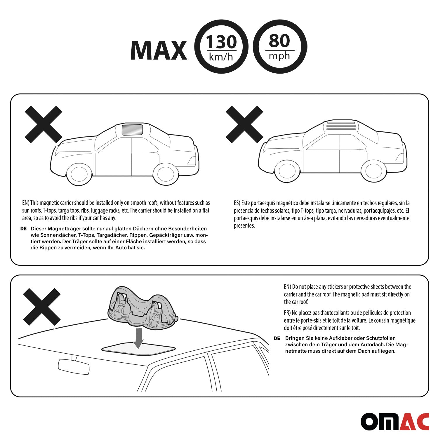 Menabo Porte-skis magnétique Porte-Snowboard Barres De Toit Verrouillables Noir