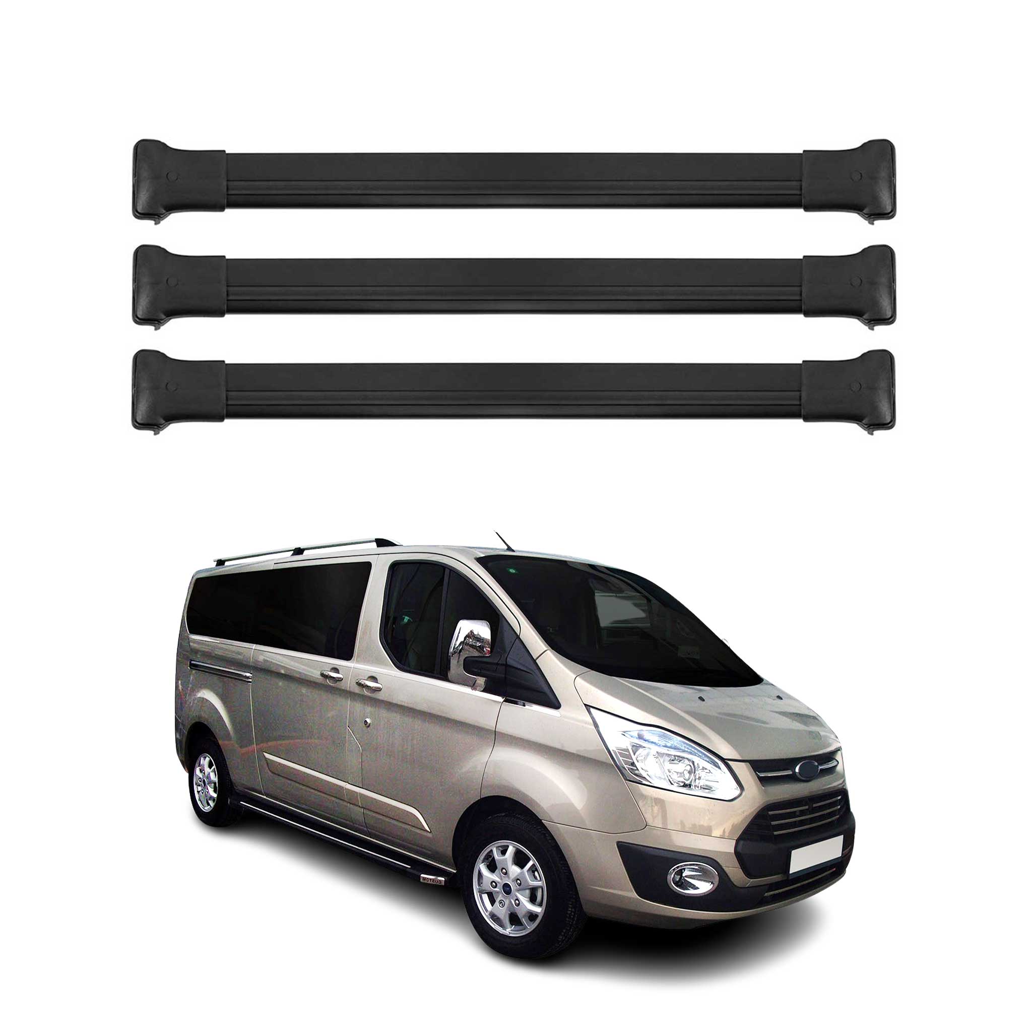 Barres de toit transversales pour Ford Transit Tourneo Custom 2012-2023 Noir 3x