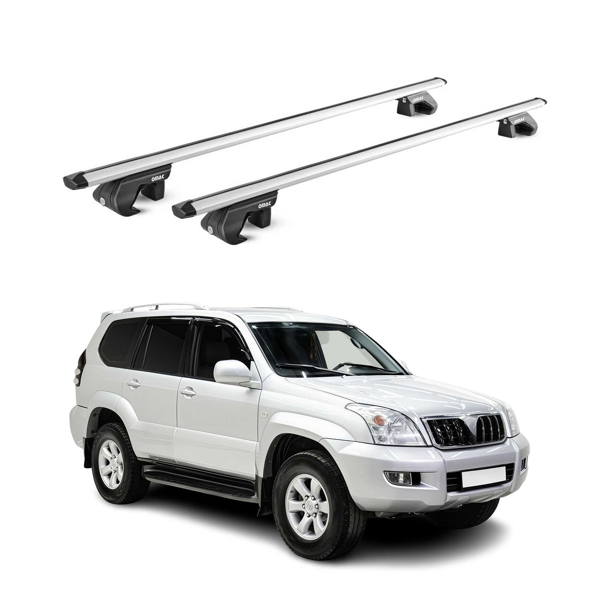 Barres de toit ABE pour Toyota Land Cruiser 125 155 2003-2021 3 P Alu Gris 2x