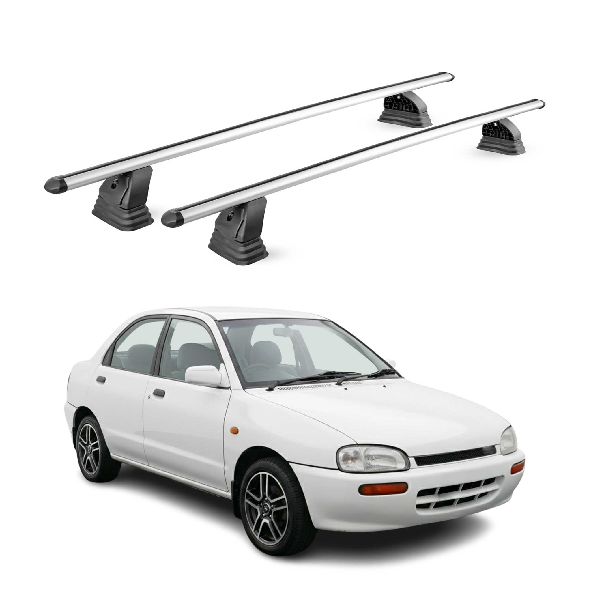 Barres de toit transversales Alu pour Mazda 121 1996-2002 3Portes TÜV Gris 2Pcs