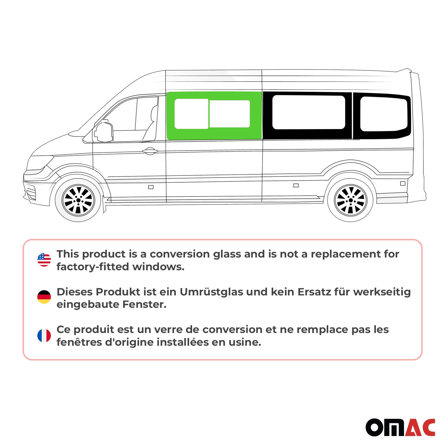 Vitre de Porte pour VW Crafter 2017-2025 L2 Avant Gauche Pas pour coulissante