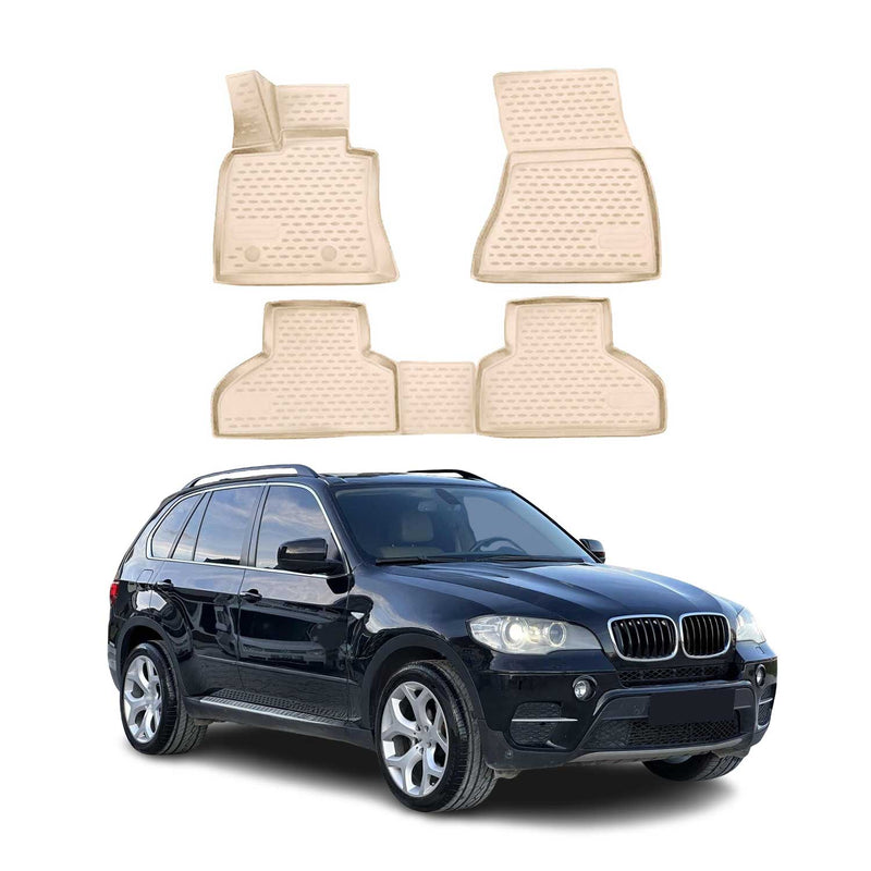 OMAC 3D Tapis de sol pour BMW X5 E70 2006-2013 caoutchouc TPE Beige 4Pcs