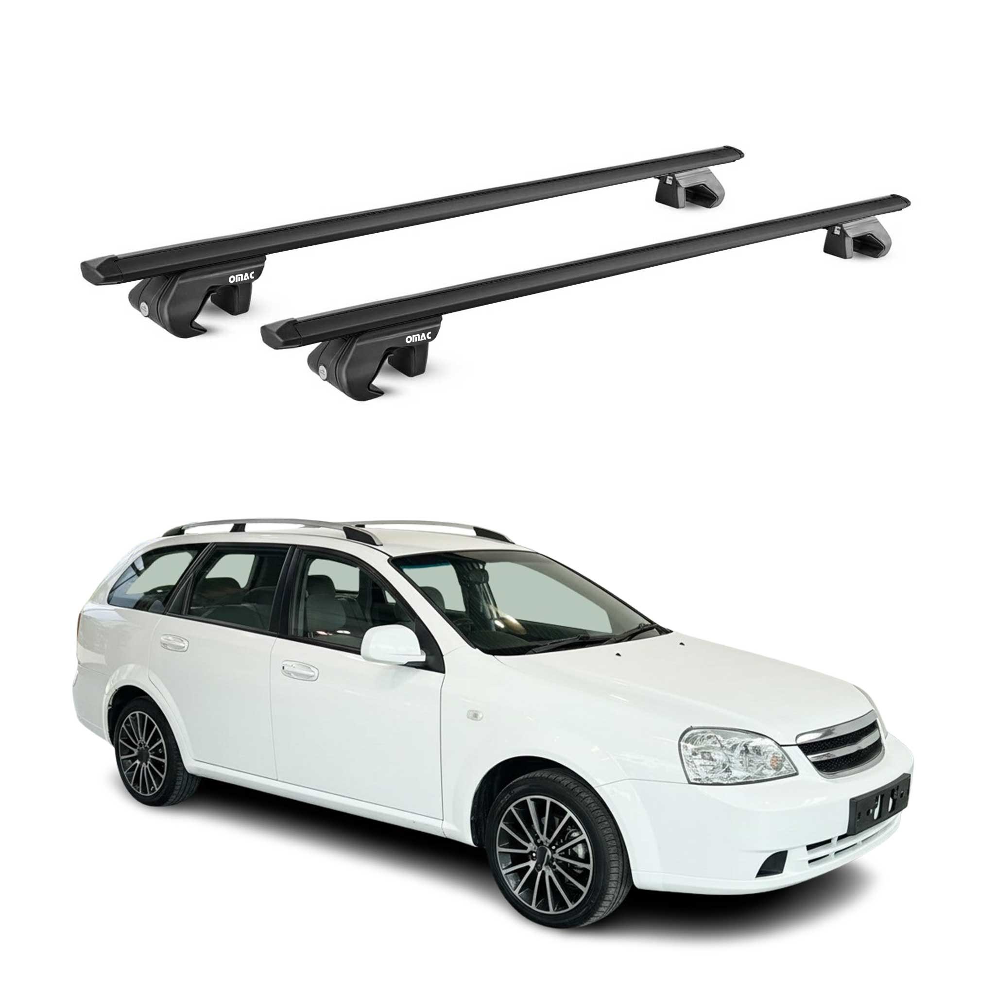 Barres de toit transversales pour Chevrolet Nubira Break 2005-2009 Alu Noir ABE