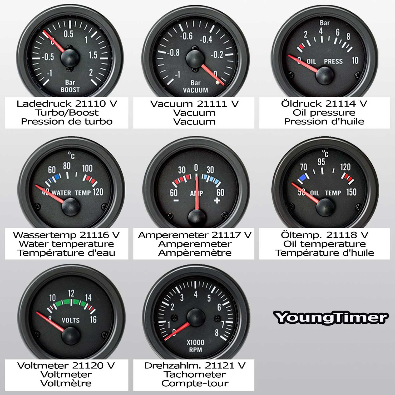 Manomètre YoungTimer pression de turbo boost noir Ø52mm Universelle Noir 1x