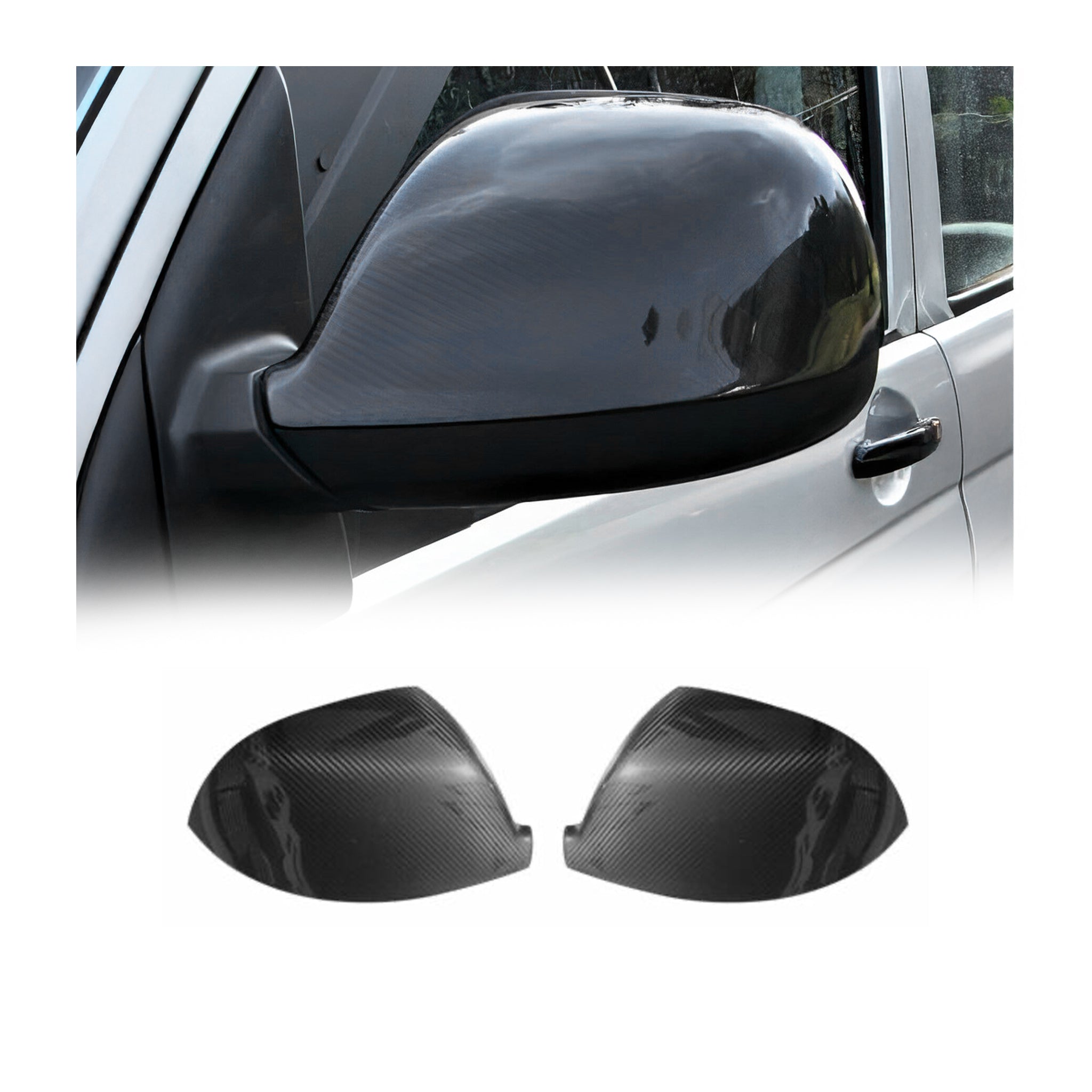Coques de Rétroviseurs pour VW Transporter T5 2010-2015 en Carbone Noir 2Pcs
