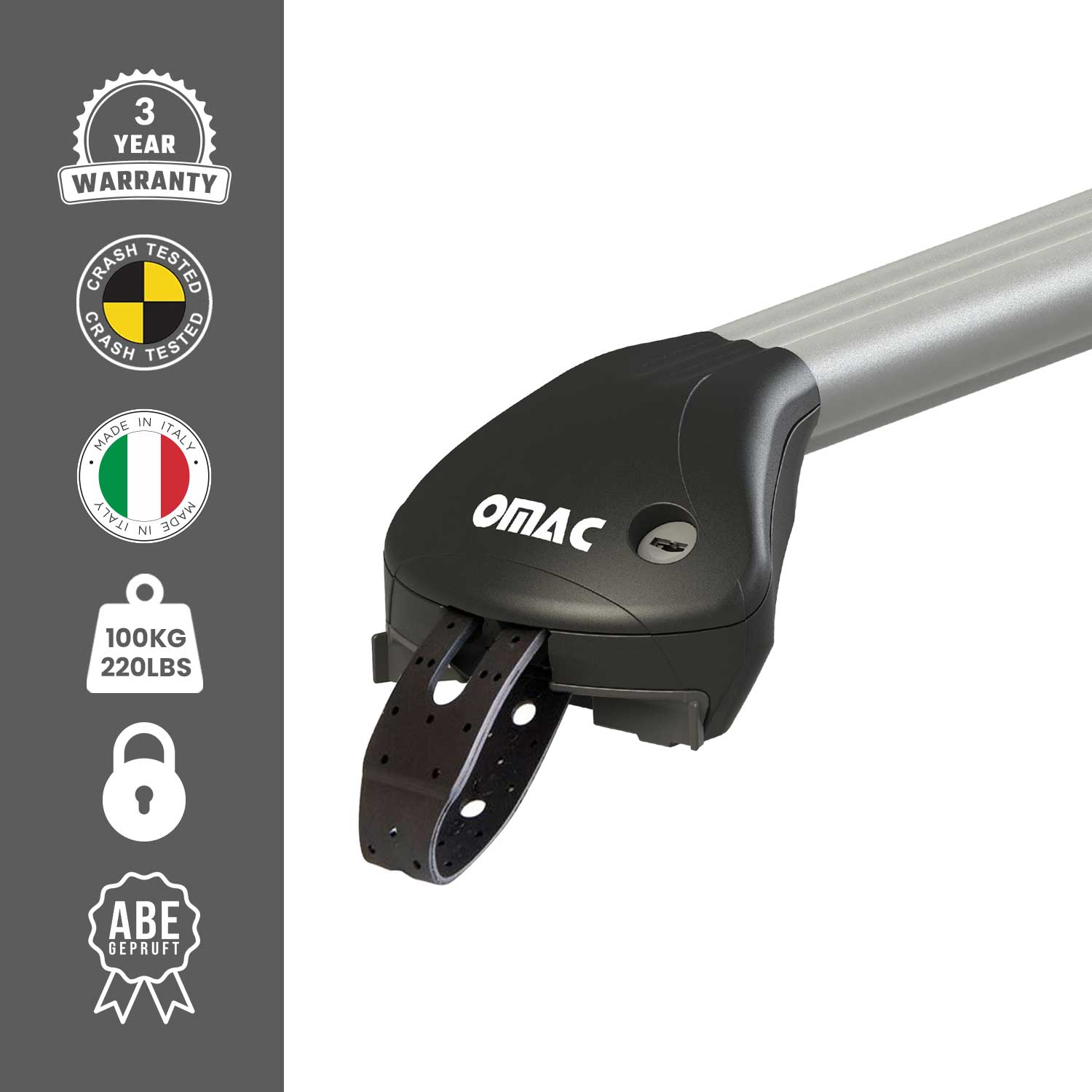 Barres de toit transversales pour Fiat 500X 2015-2026 Aluminium Gris ABE