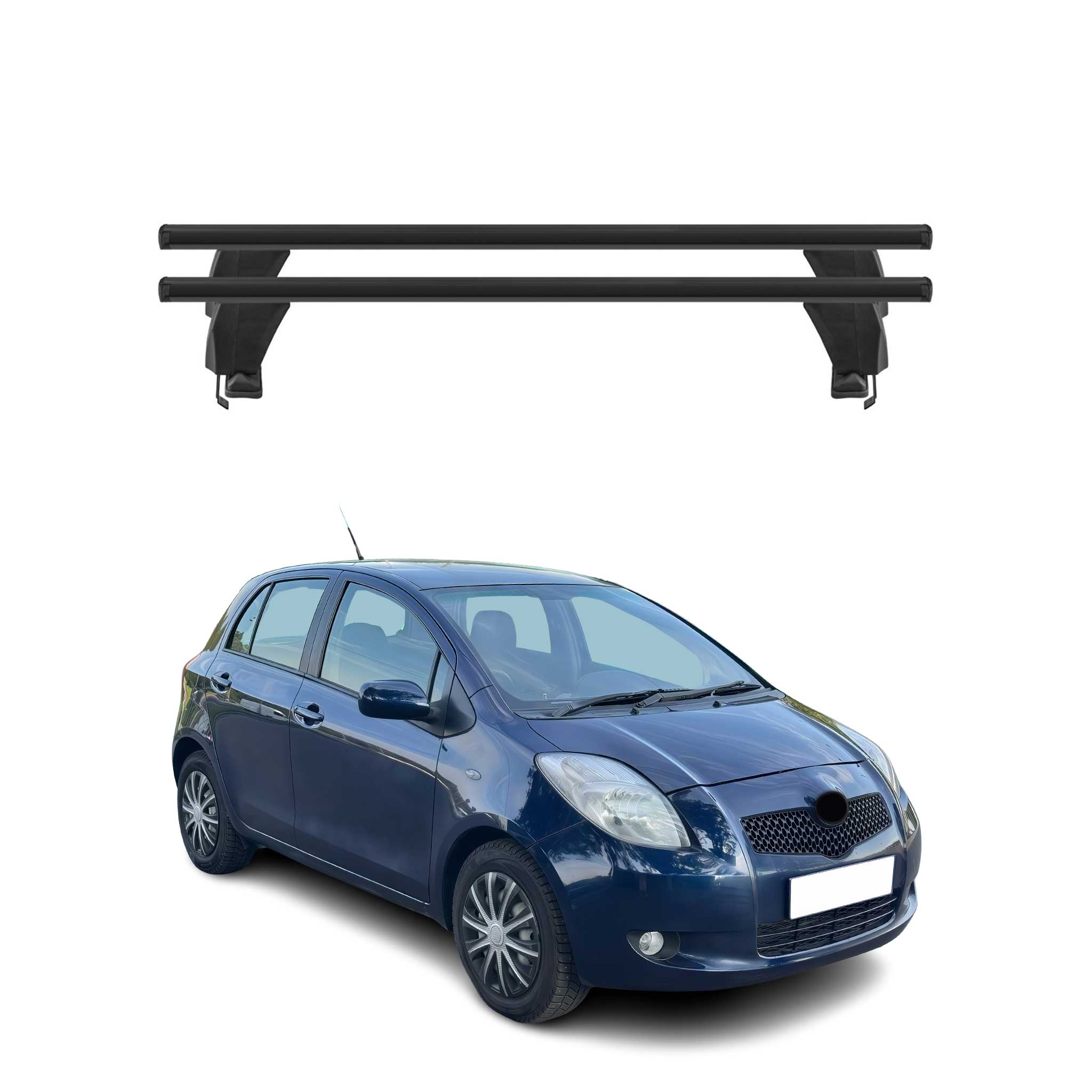 Menabo Barres de toit Transversales pour Toyota Yaris 2005-2011 Noir ABE 2x