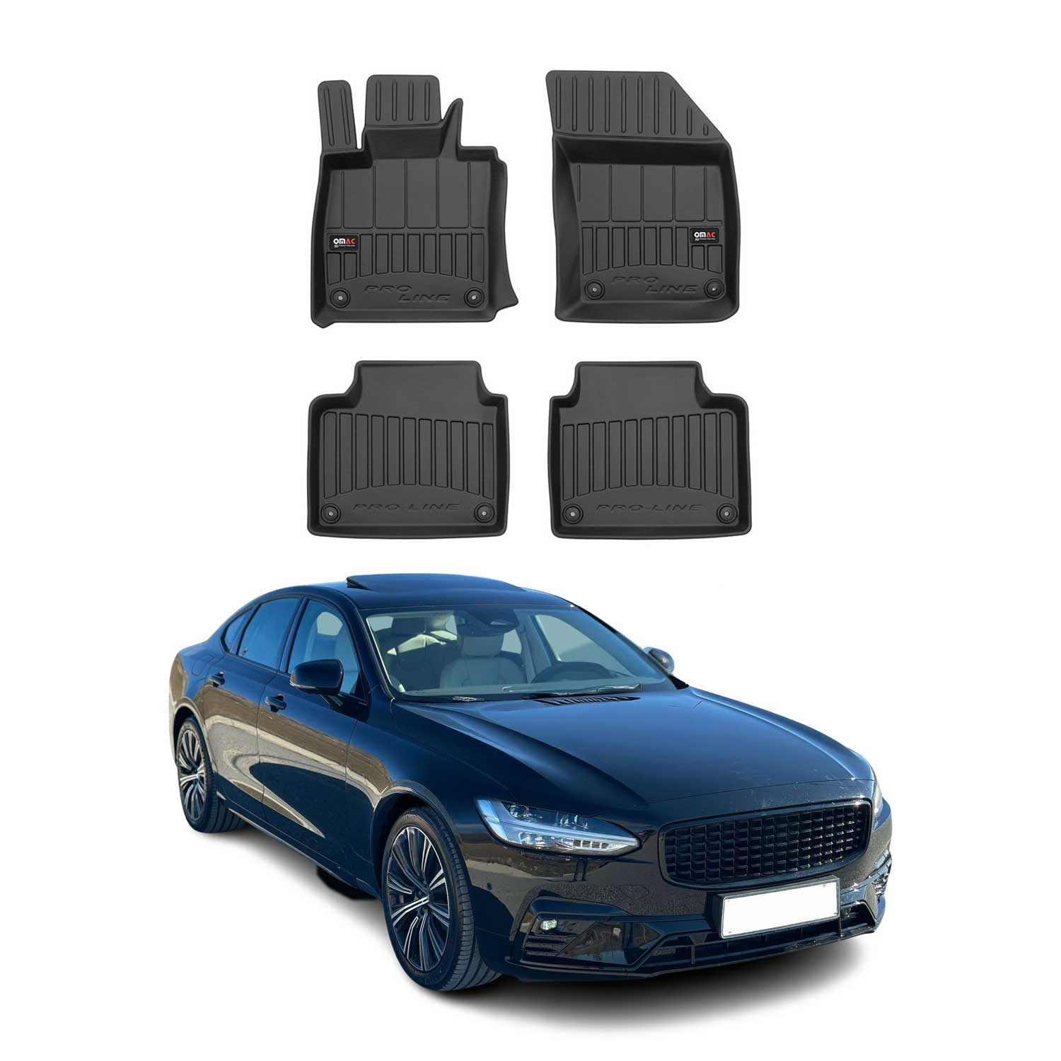 OMAC Tapis de sol en caoutchouc pour Volvo S90 V90 2016-2024 Noir Premium