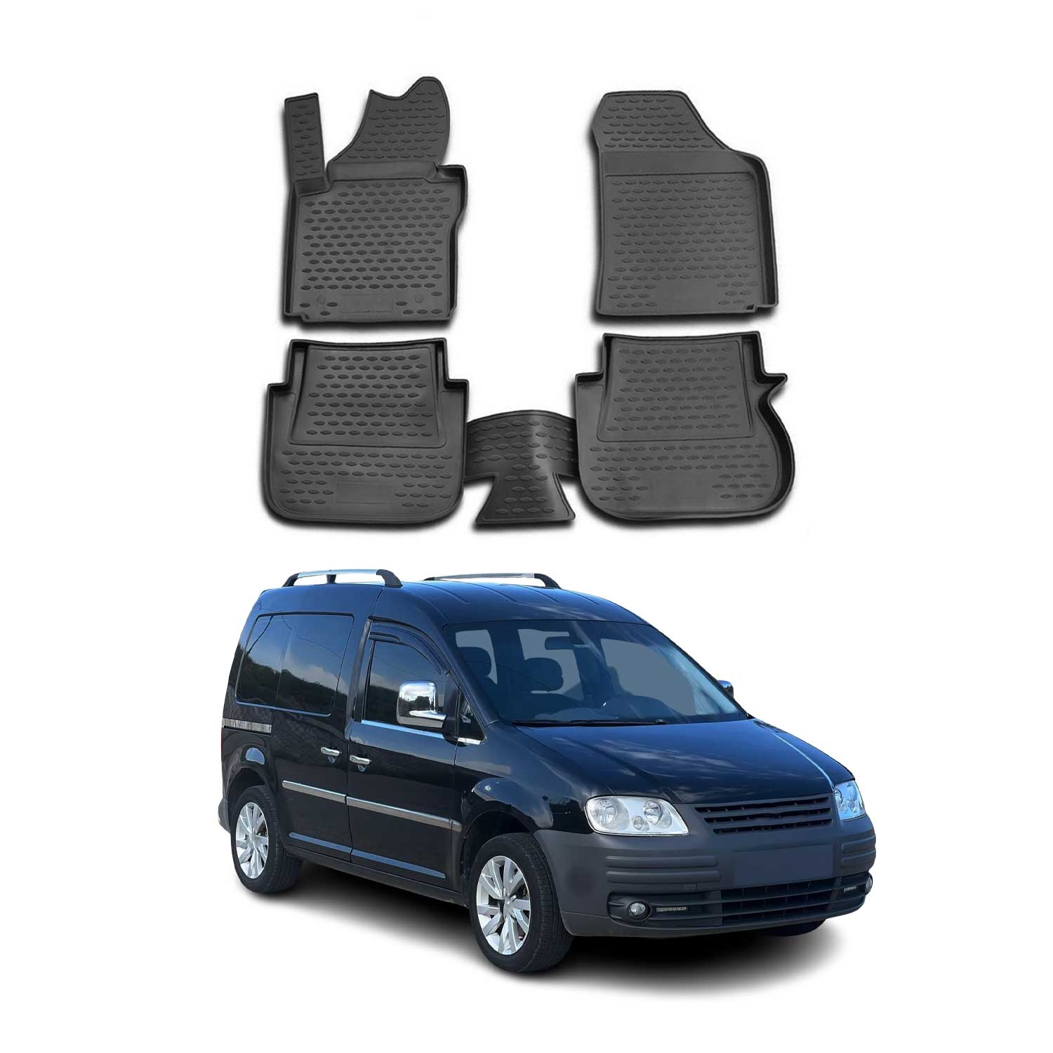 OMAC Tapis de sol pour Volkswagen Caddy III 2003-2020 sur mesure caoutchouc Noir