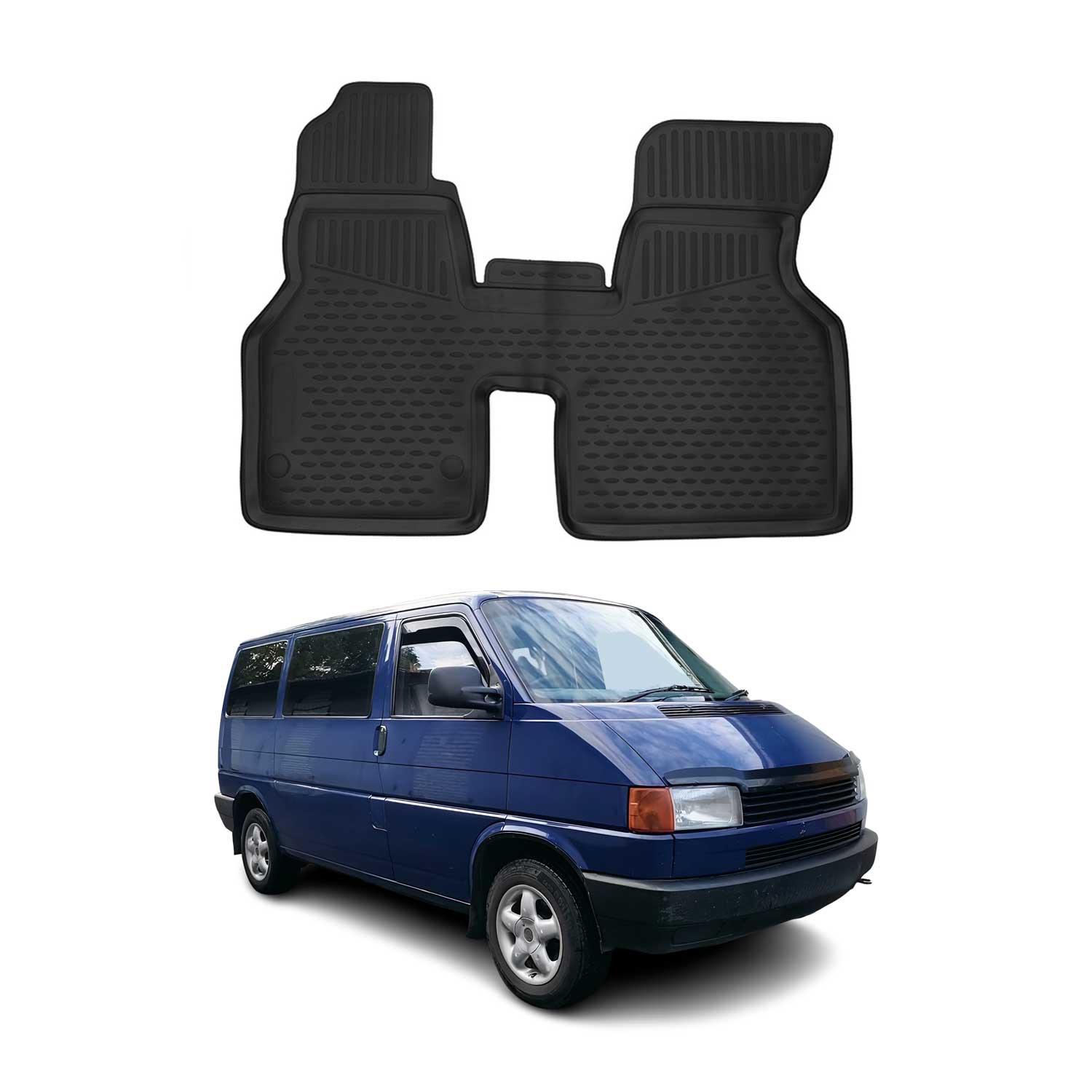 Tapis de sol pour VW Transporter T4 1990-2003 1ère rangée caoutchouc 3D Noir 2x