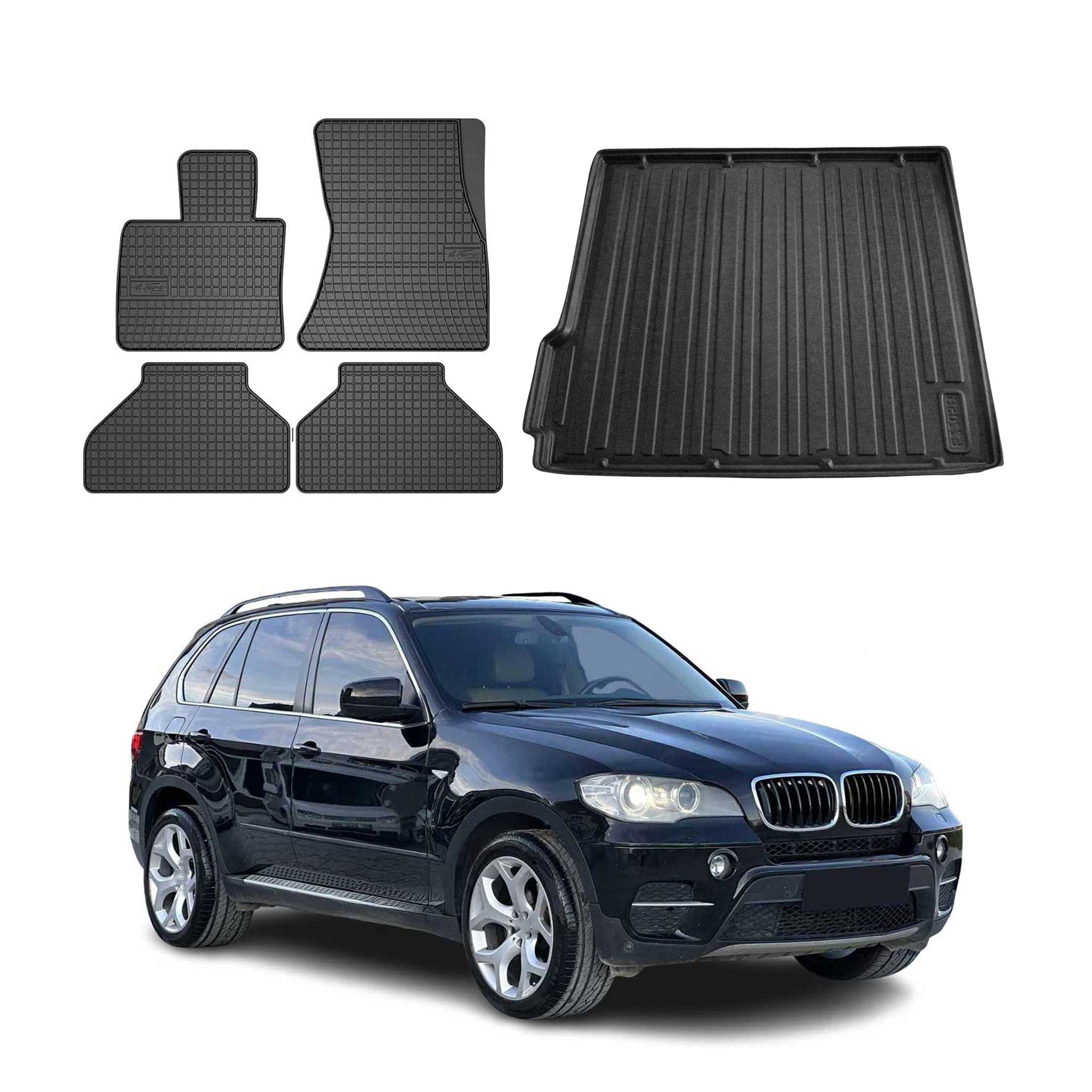 Kit Tapis de sol et coffre pour BMW X5 E70 2006-2013 Noir TPE