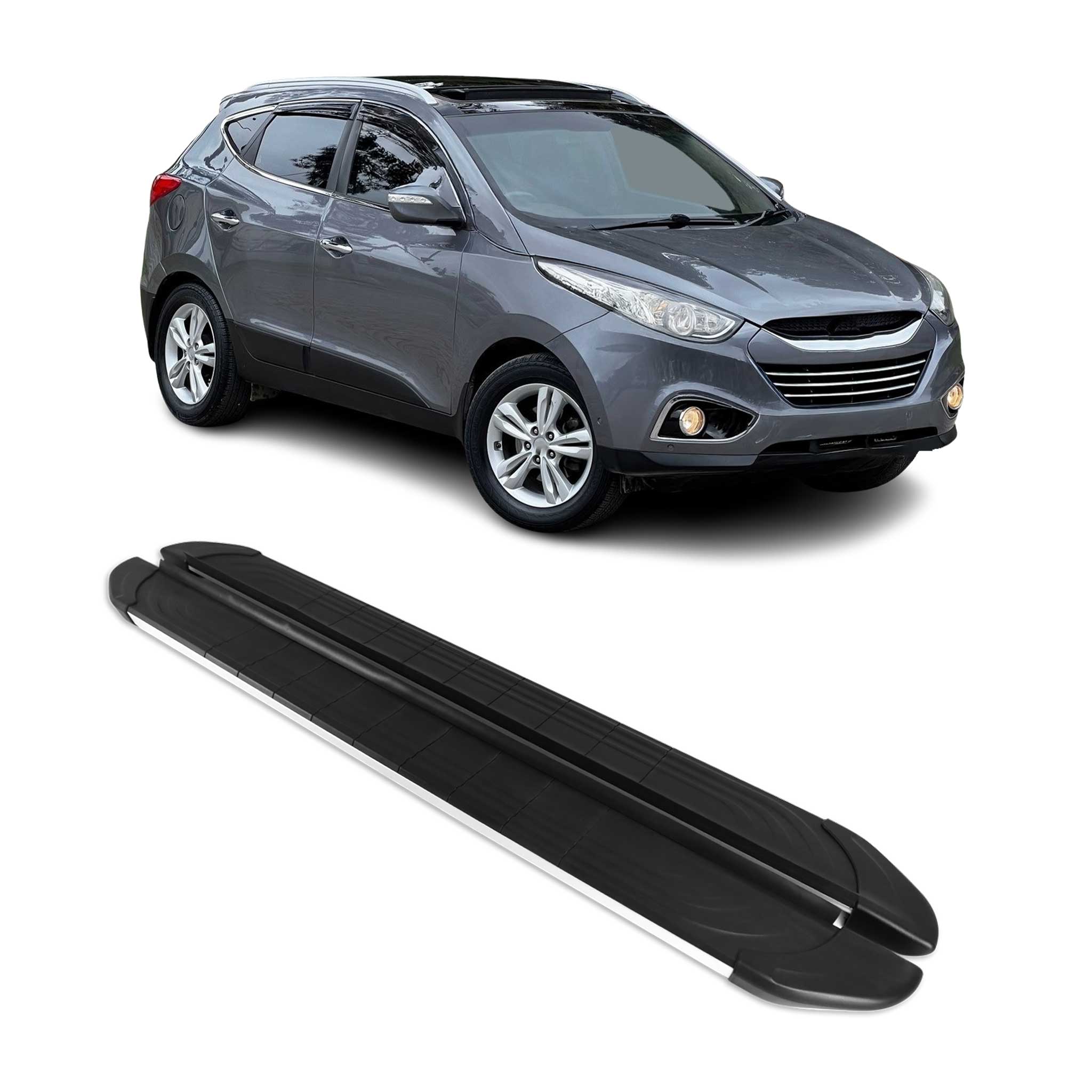 Marchepieds Latéraux pour Hyundai ix35 2009-2015 Aluminium Gris Noir 2Pcs
