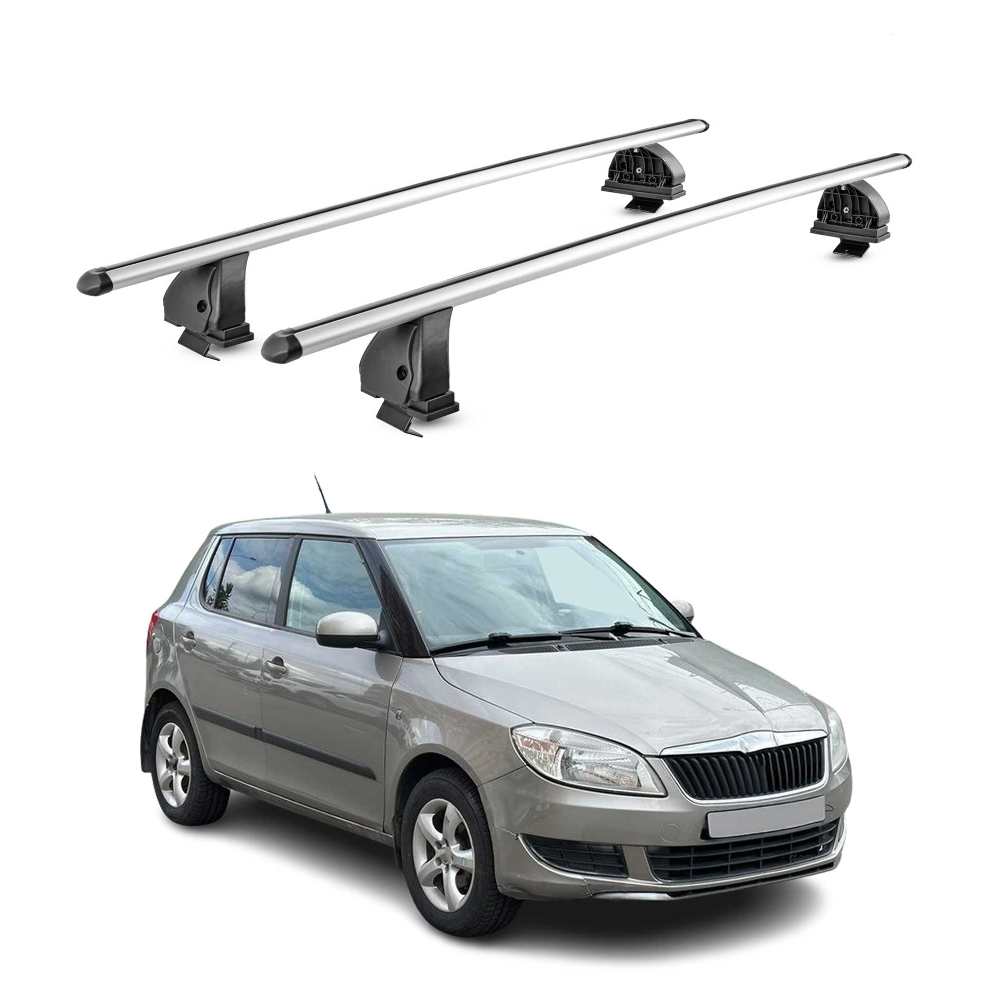 Barres de toit transversales Alu pour Skoda Fabia II 2007-2014 TÜV 75 kg Gris 2x