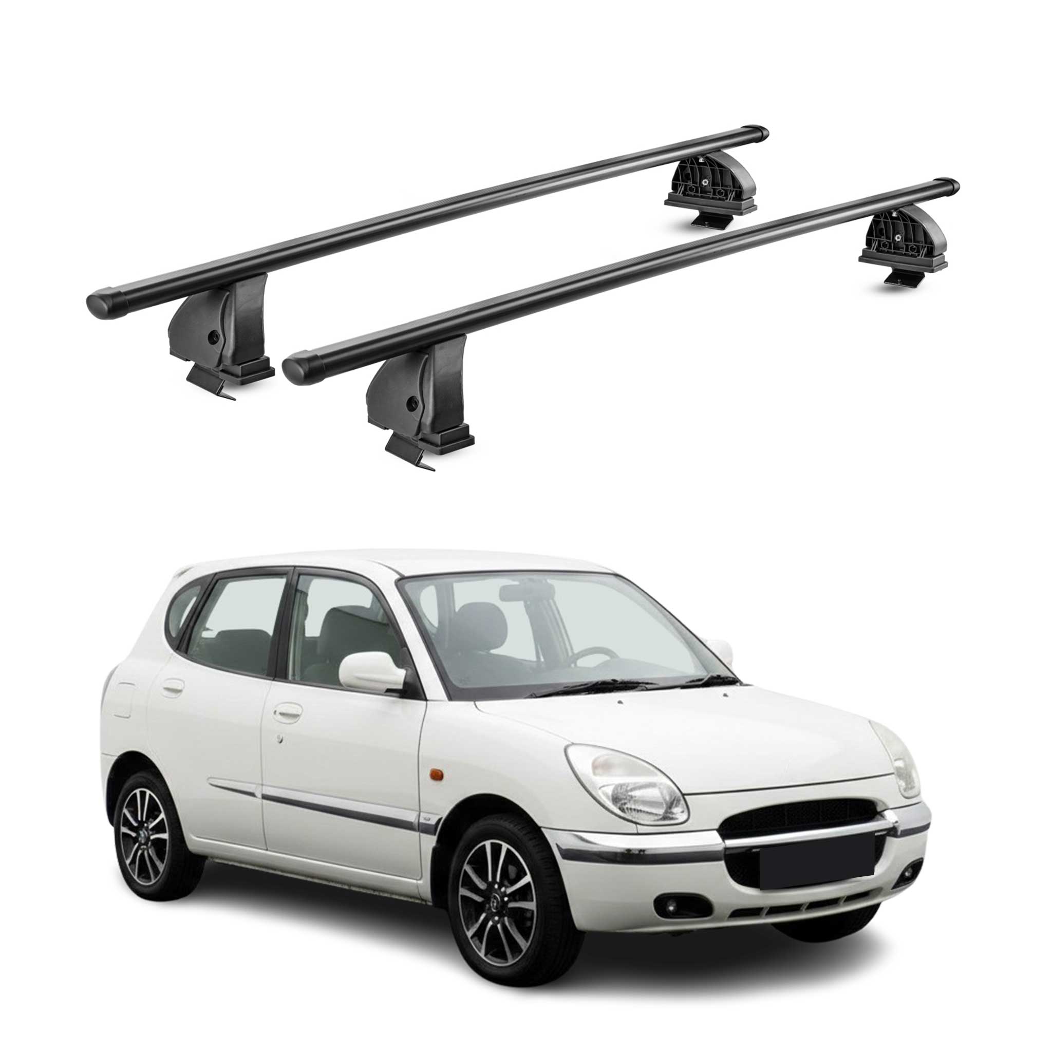 Barres de toit transversales acier pour Daihatsu Sirion I 1998-2004 TÜV Noir 2x
