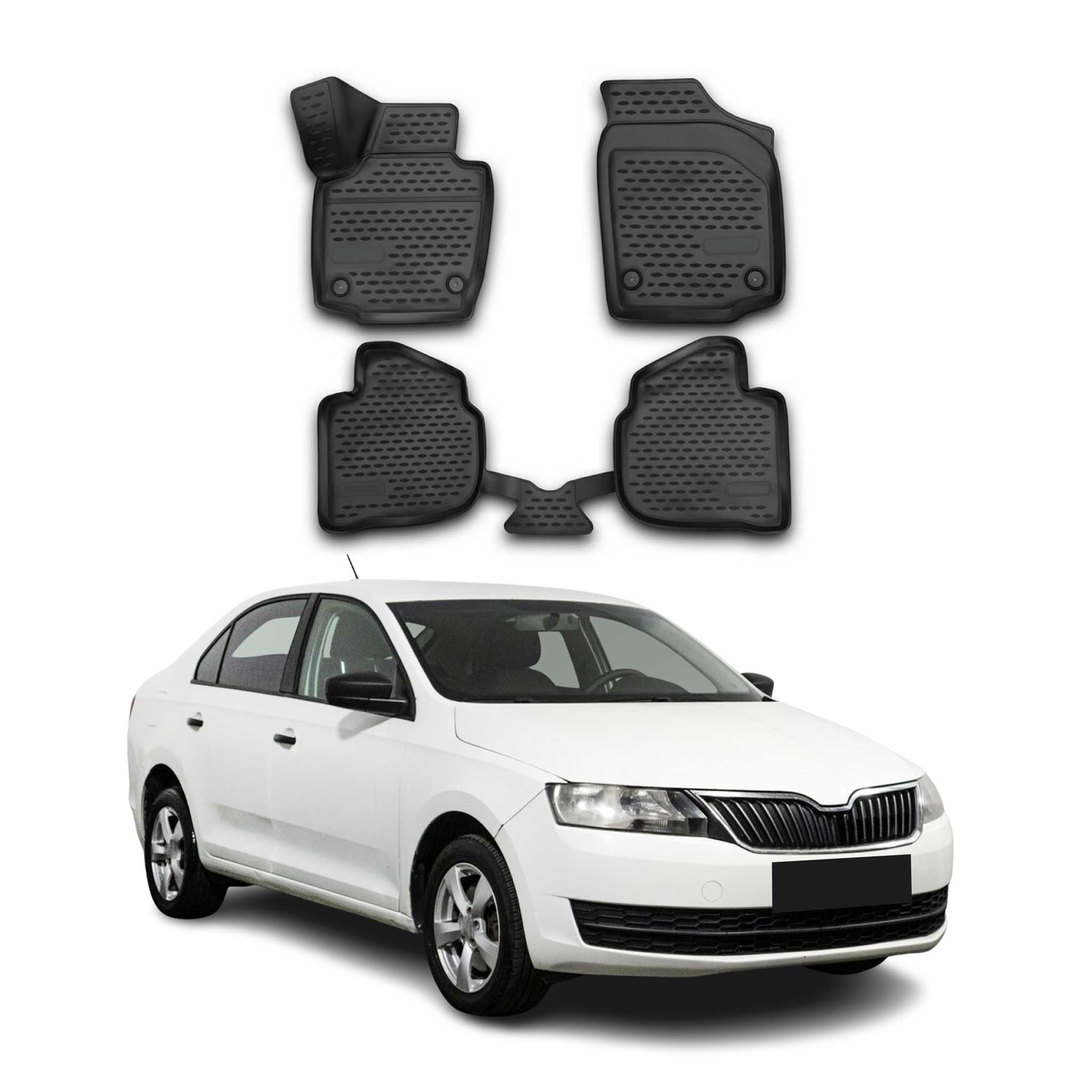 Tapis de sol pour Skoda Rapid 2012-2019 en caoutchouc TPE 3D Noir 4Pcs