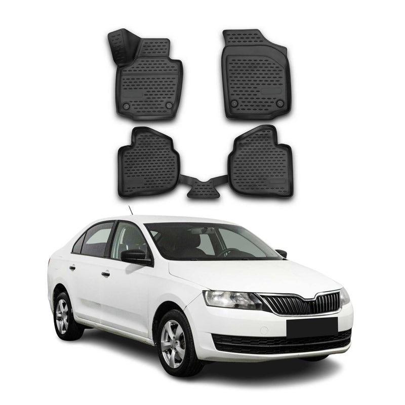 Tapis de sol pour Skoda Rapid 2012-2019 en caoutchouc TPE 3D Noir 4Pcs