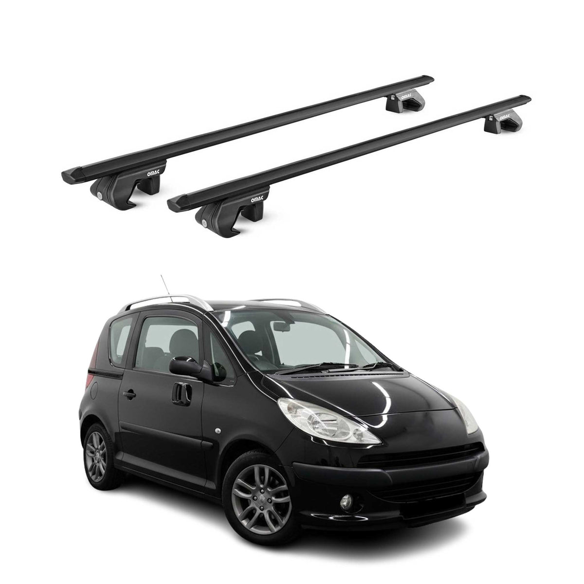 Barres de toit transversales ABE pour Peugeot 1007 2005-2010 3 P Alu Noir 2x