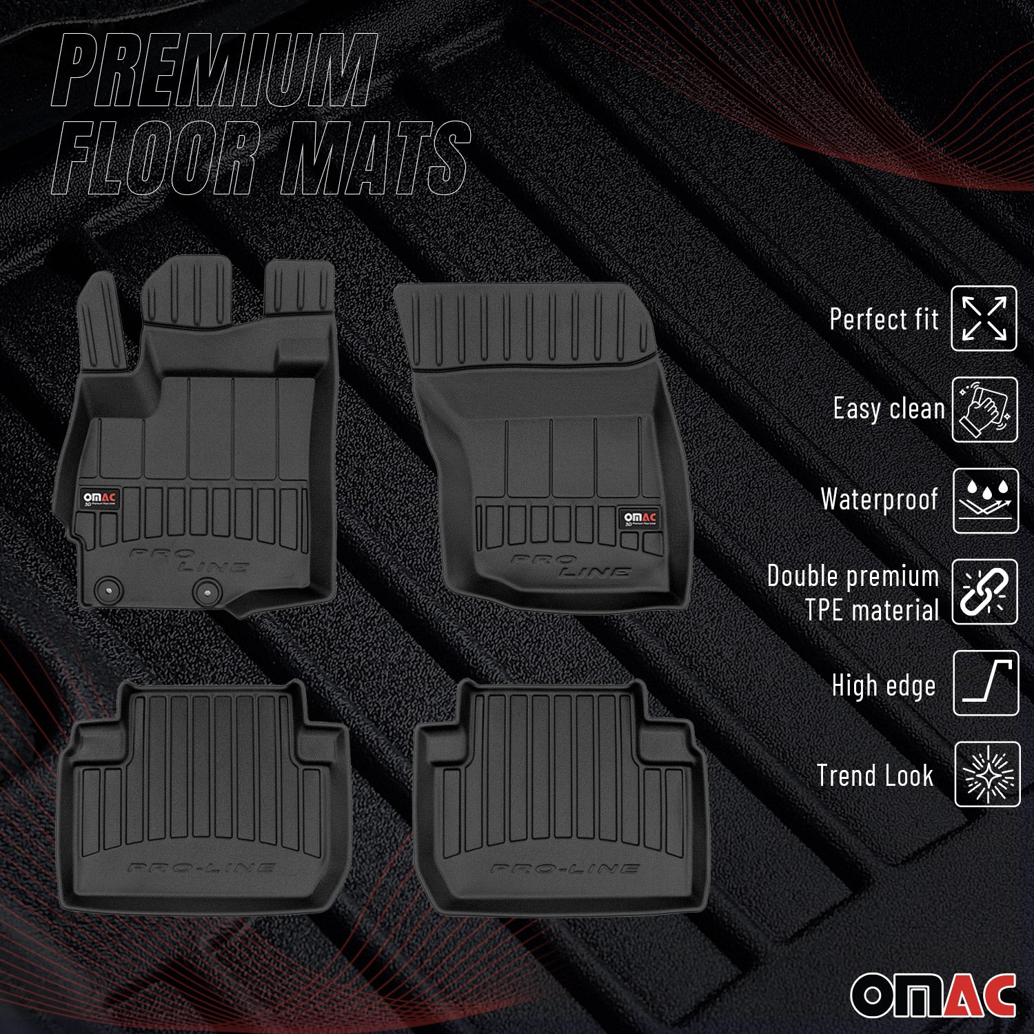 OMAC Tapis de sol en caoutchouc pour Peugeot 4007 2007-2013 Noir Premium