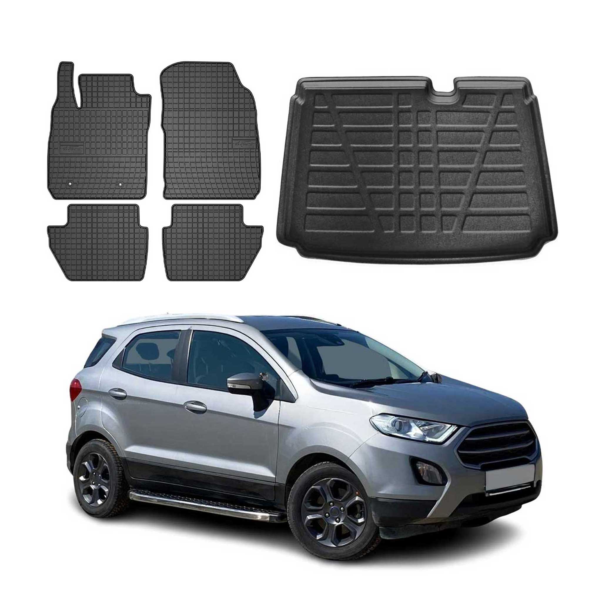 Kit Tapis de sol et coffre pour Ford Ecosport 2011-2024 TPE Noir