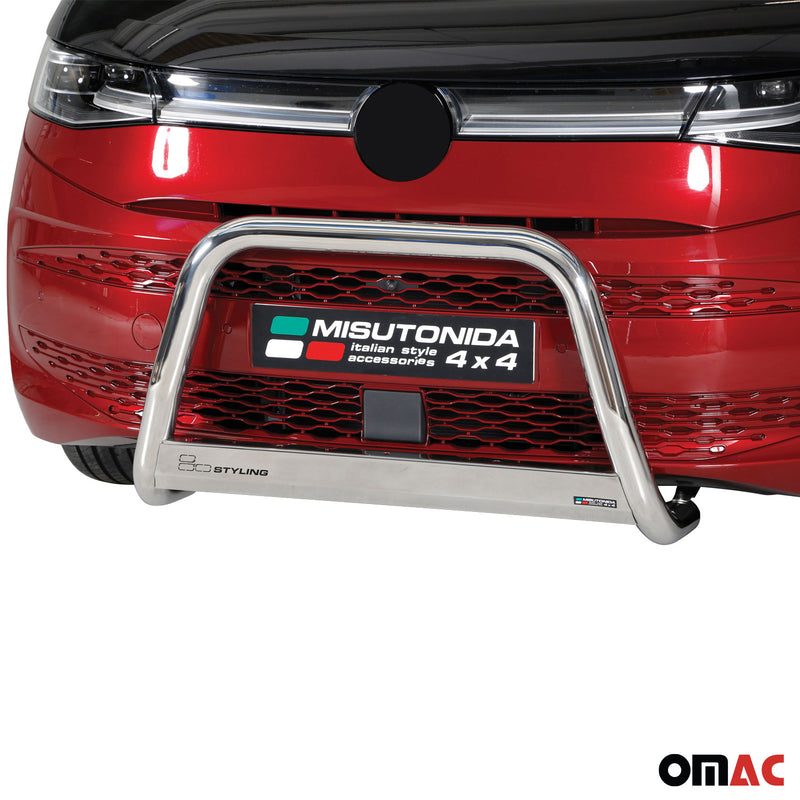 Pare-buffle Avant pour VW Transporter T7 Multivan 2022-2025 63mm en Acier Argent