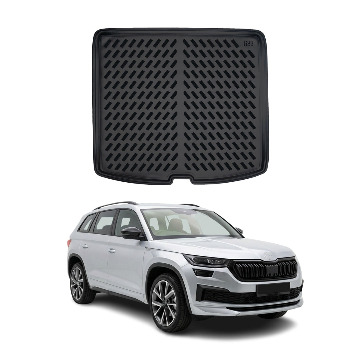 Tapis de coffre pour Skoda Kodiaq 1 2016-2024 Noir 3D en Caoutchouc TPE