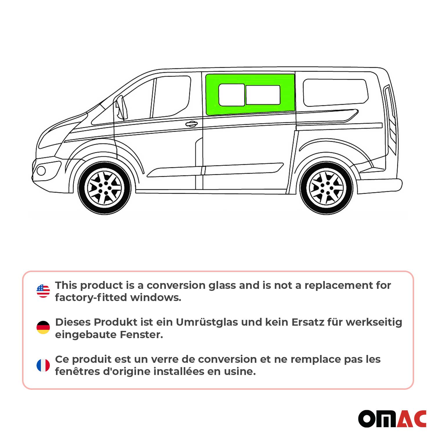Vitre Porte pour Ford Transit Custom 2013-2024 L1/L2 Gauche non coulissante