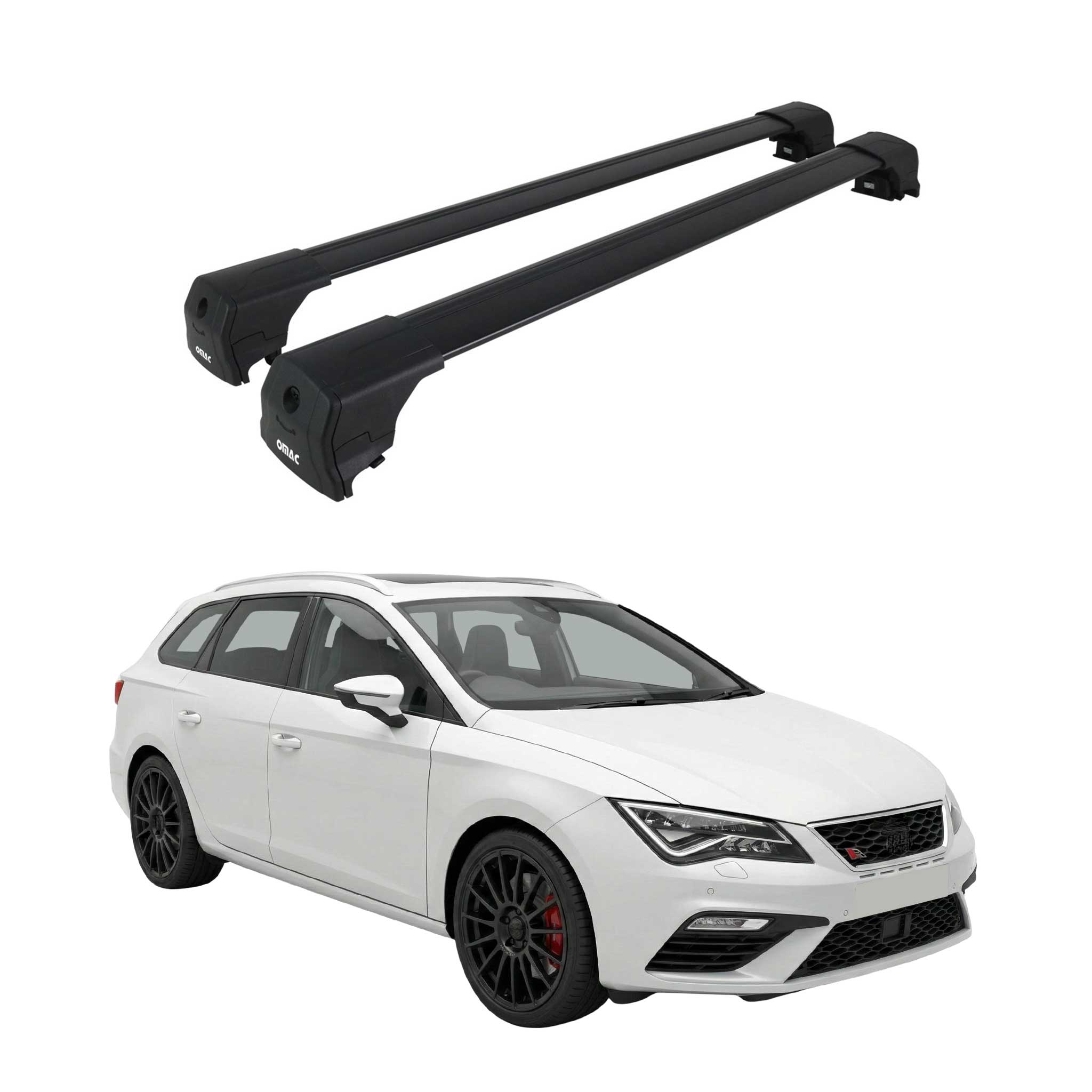 Barres de toit transversales pour Seat Leon Cupra ST III 2015-2020 Alu Noir 2Pcs