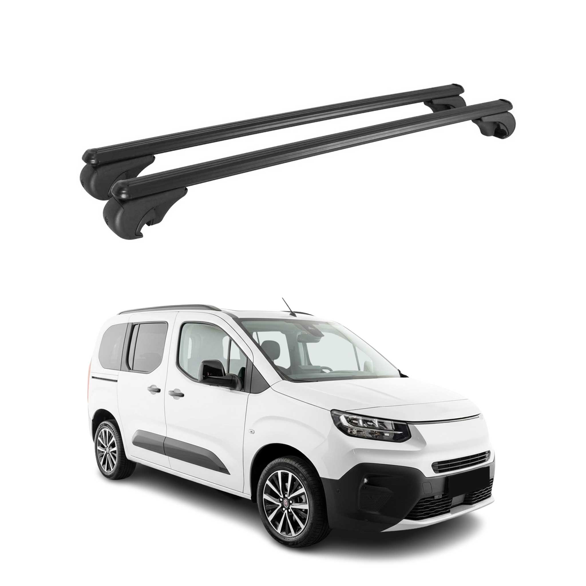 Barres de toit Transversales pour Fiat Doblo III 2022-2026 TÜV Aluminium Noir 2x
