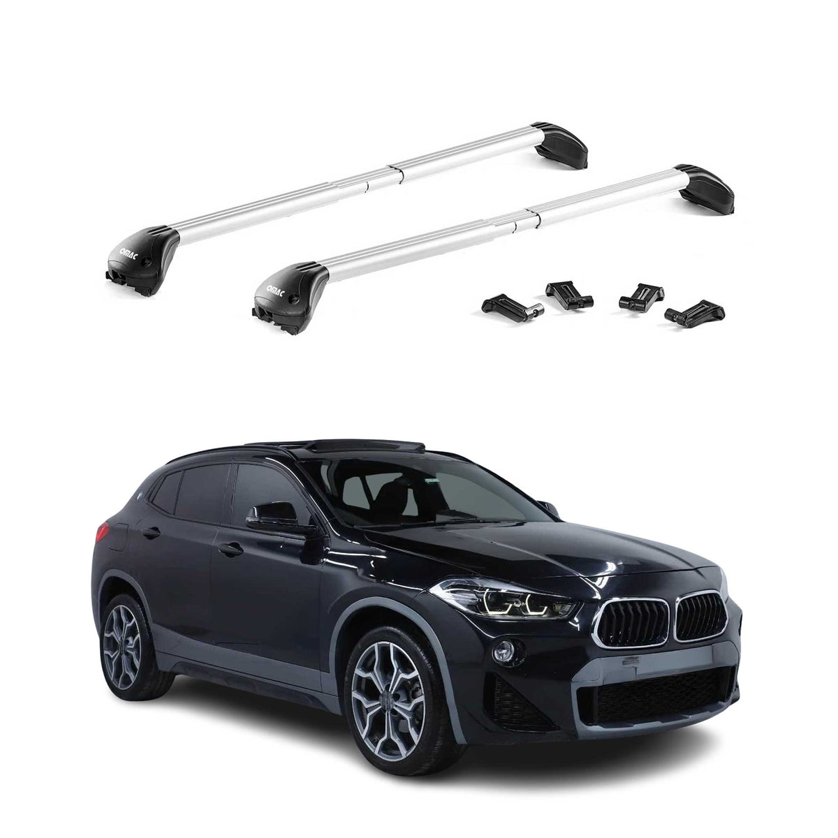 Barres de toit transversales pour BMW X2 F39 2019-2023 Alu Gris Argenté 2x