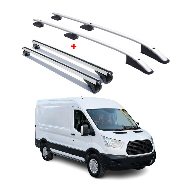 Kit Barres de toit pour Ford Transit 2014-2024 L2 Empattement Moyen Alu Gris