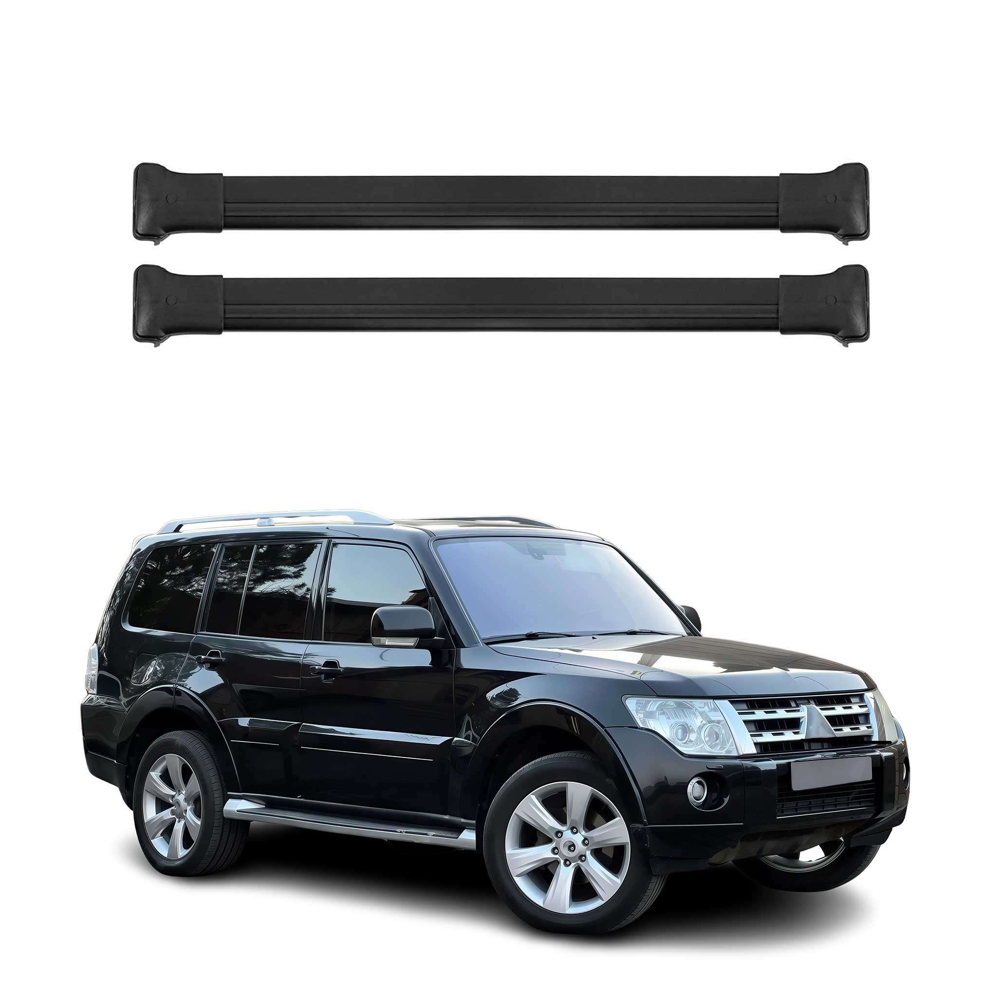 Barres de toit transversales pour Mitsubishi Pajero 2006-2021 Aluminium Noir