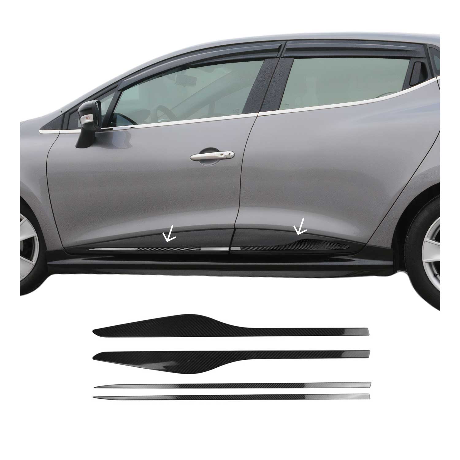 Garniture Baguette de porte latérale pour Renault Clio 2012-2019 acier inox 4x