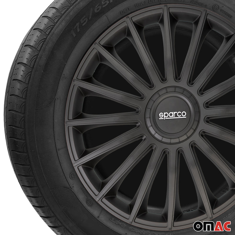 SPARCO Jeu Enjoliveurs de Roues 16 Pouces en ABS Noir 4 piéces