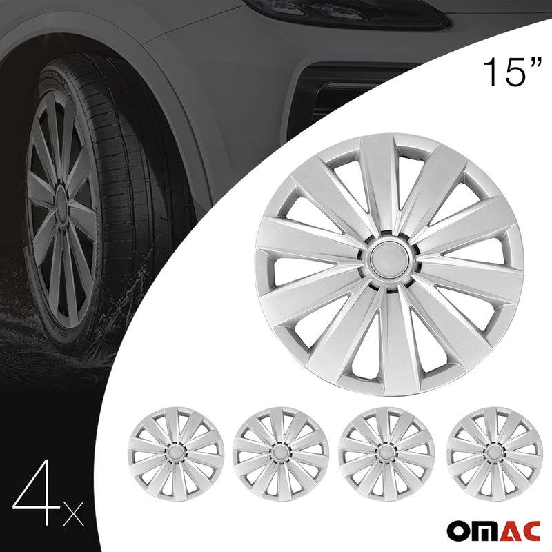 Jeu Enjoliveurs de Roue pour Renault Clio 4Pcs 15 Pouces Gris