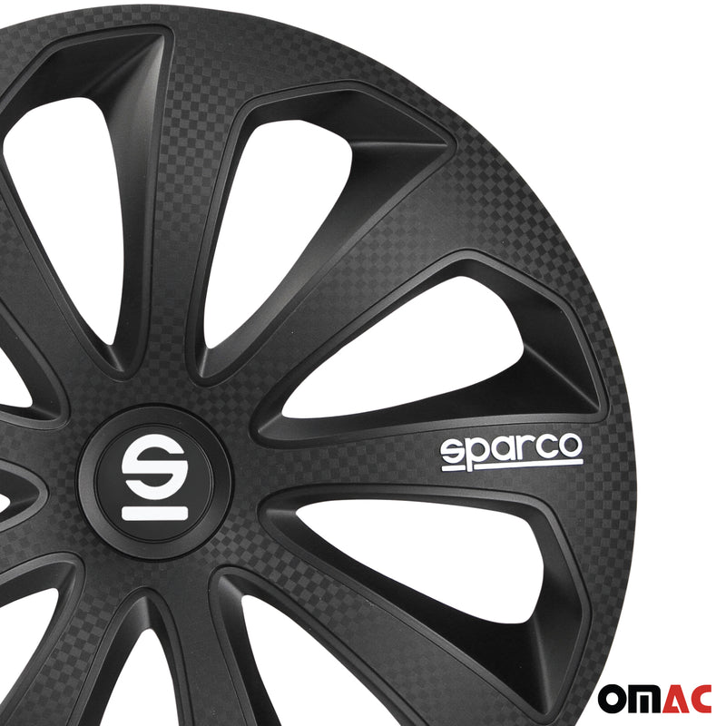 SPARCO Jeu Enjoliveurs de Roues 14 Pouces Noir Carbone en ABS 4 piéces